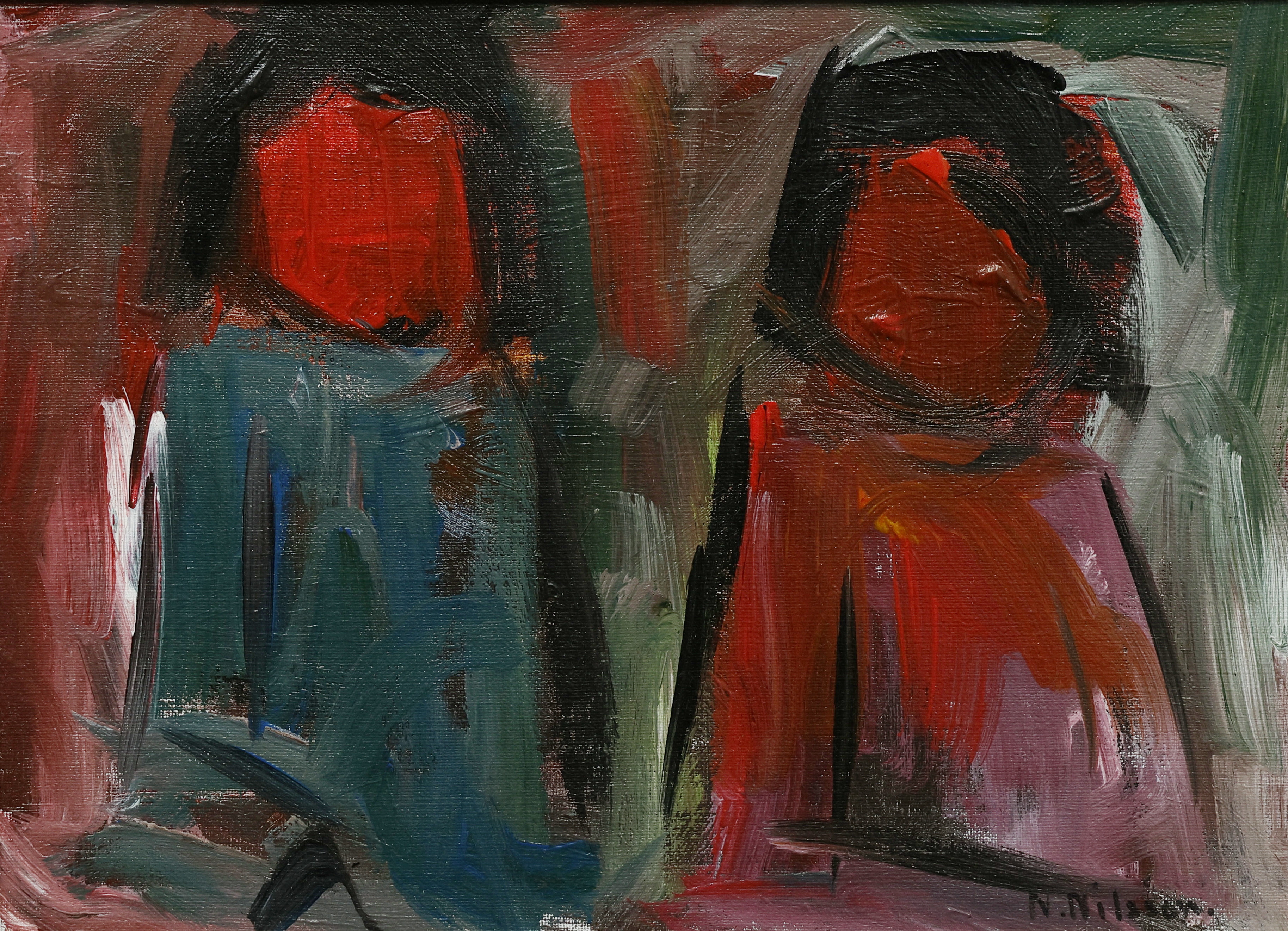 N. NILSSON. figurkomposition, olja på duk, signerad.