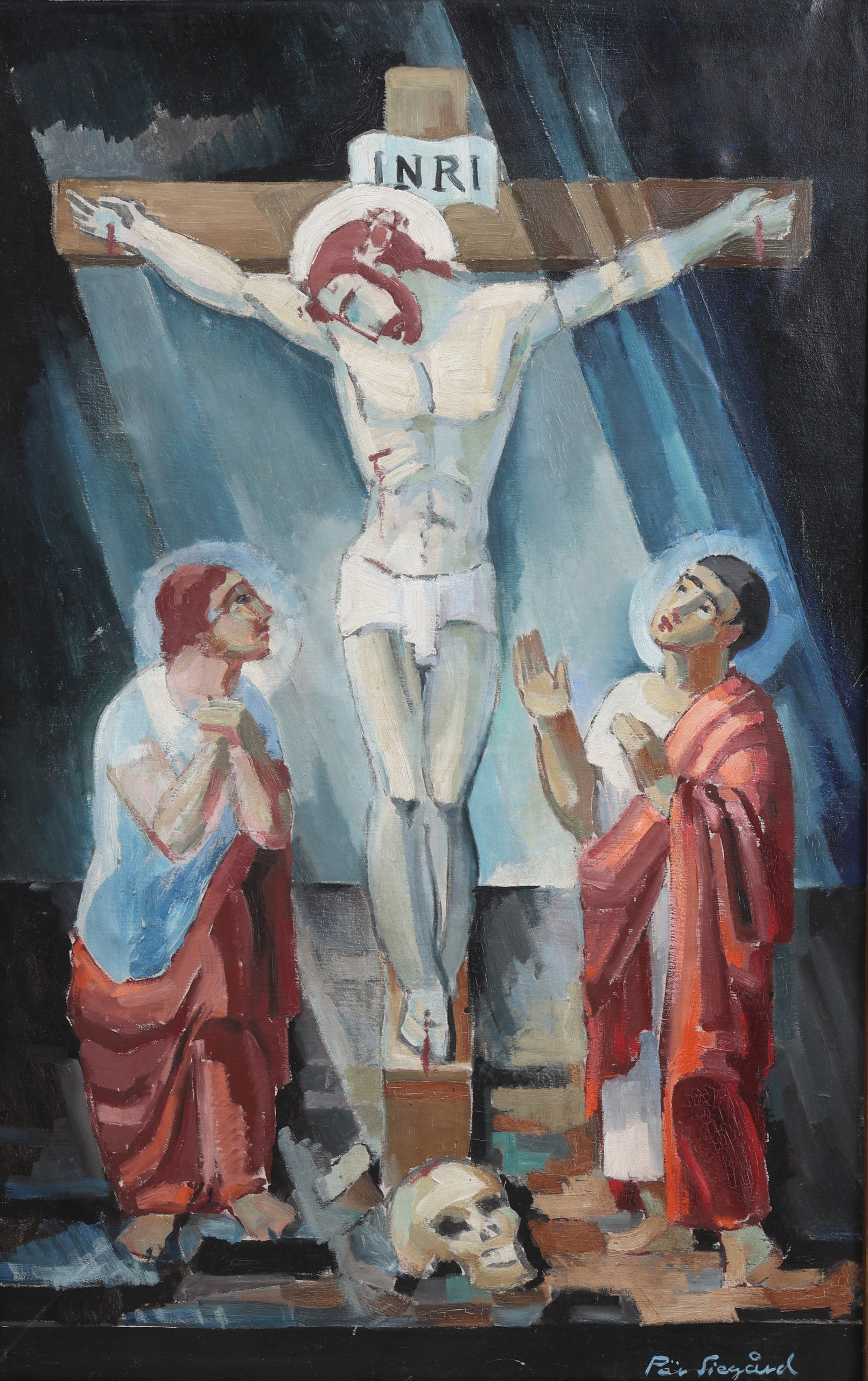 PÄR SIEGÅRD. Olja på duk, Jesus på korset, signerad Pär Siegård.