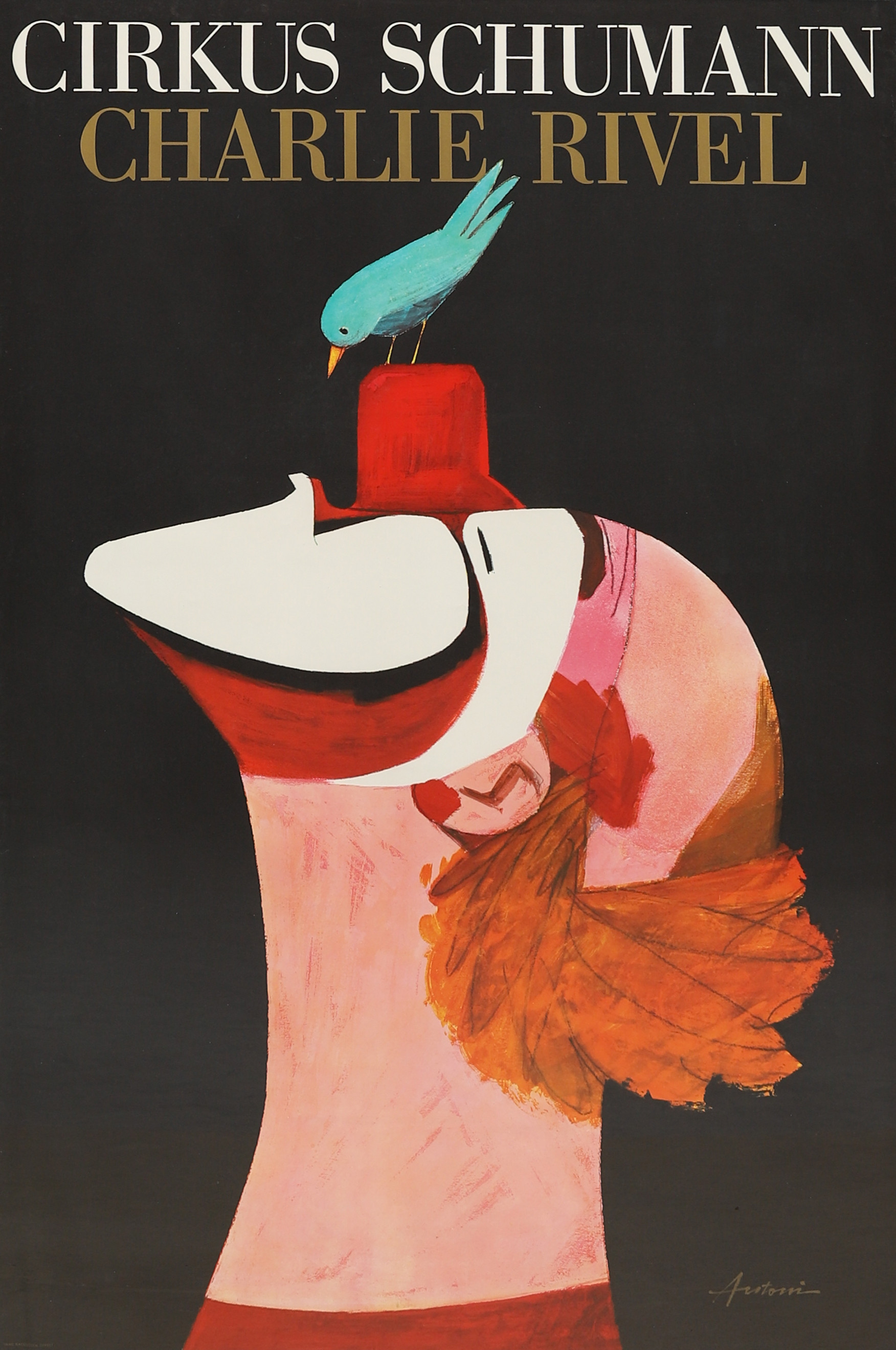 CIRKUS SCHUMAN CHARLIE RIVEL, offsettryck med guldprägling, design av Ib Antoni 1967.