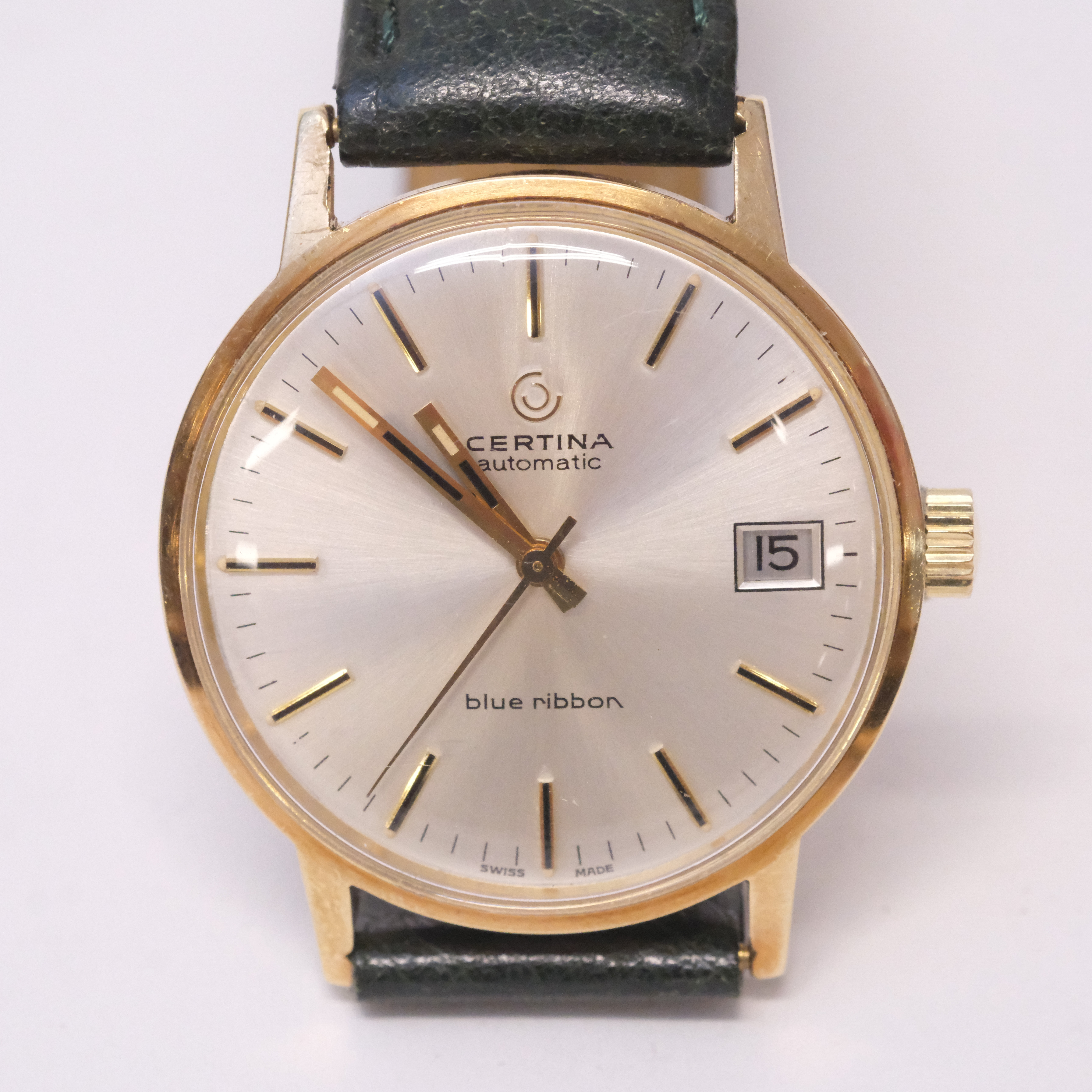 HERRARMBANDSUR, CERTINA, "BLUE RIBBON" 14 K GULD.