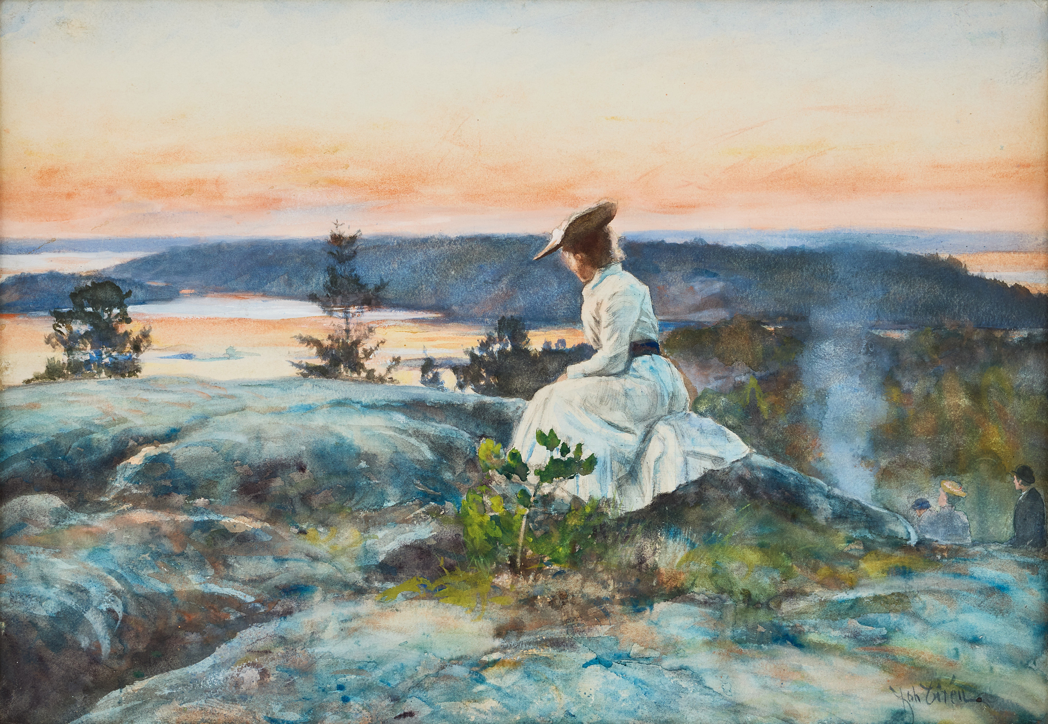 JOHAN TIRÉN. Kvinna i skärgårdslandskap.