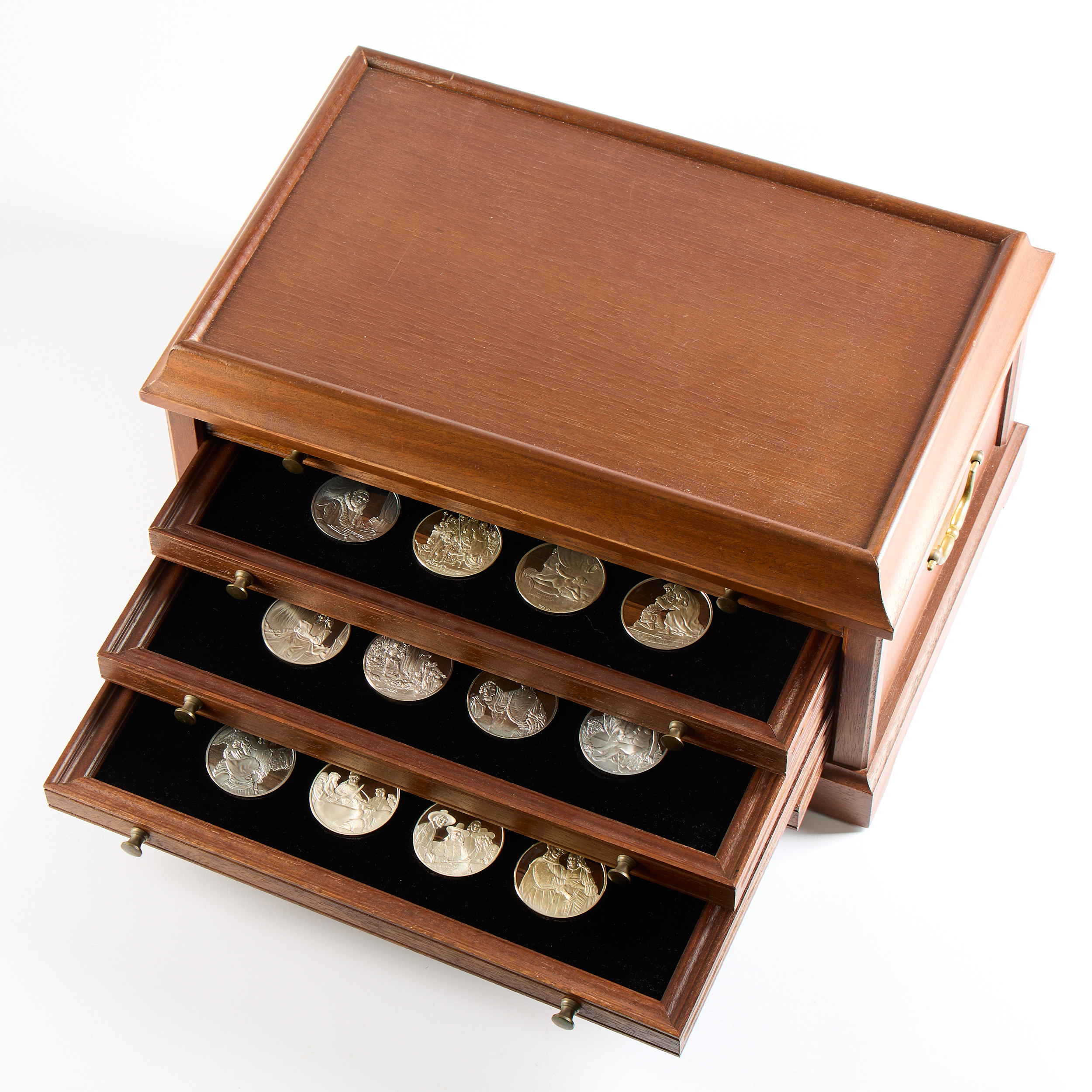 Medaljsamling, 50 delar, Franklin Mint, "Rembrandt silver", i schatull.