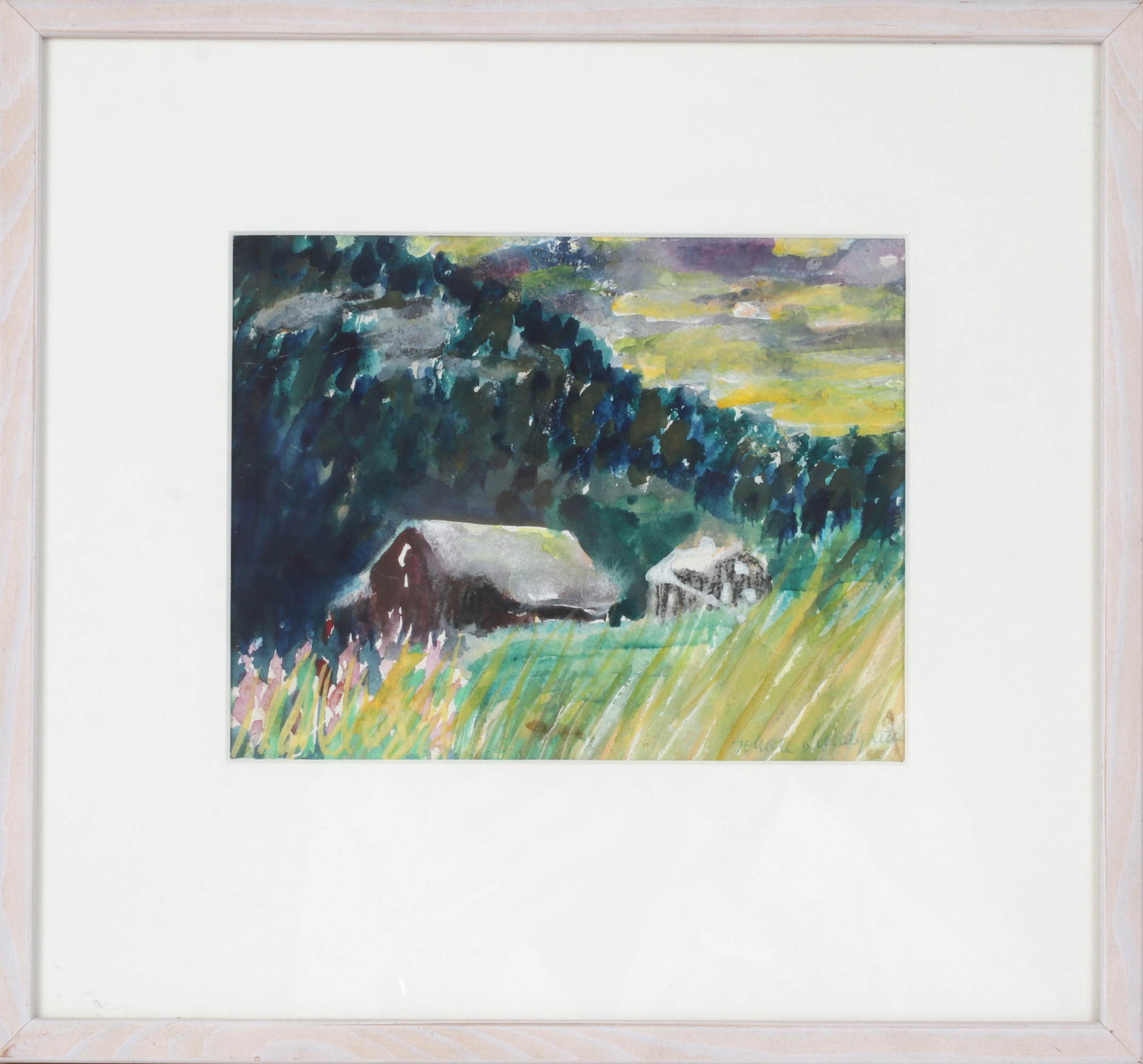 JOHAN LUNDGREN. "Berg i Nordingrå", blandteknik på papper, signerad.
