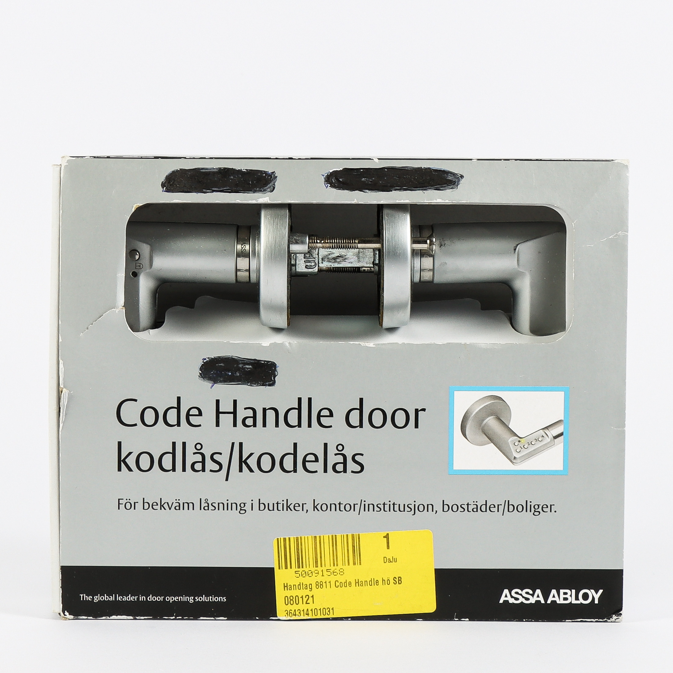DÖRRHANDTAG Assa Abloy, med kodloss.
