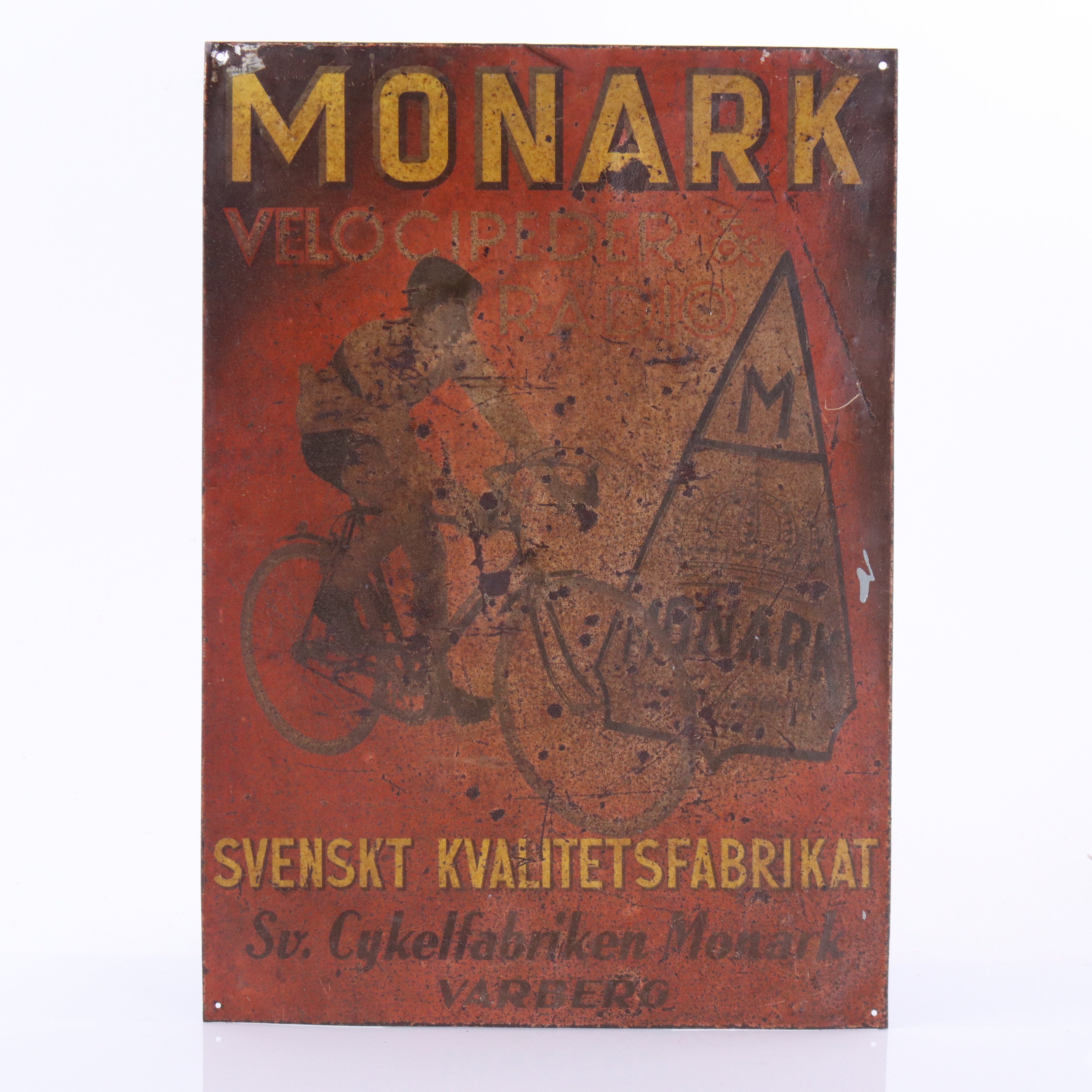 MONARK VELOCIPEDER & RADIO, plåtskylt, 1920/30-tal.