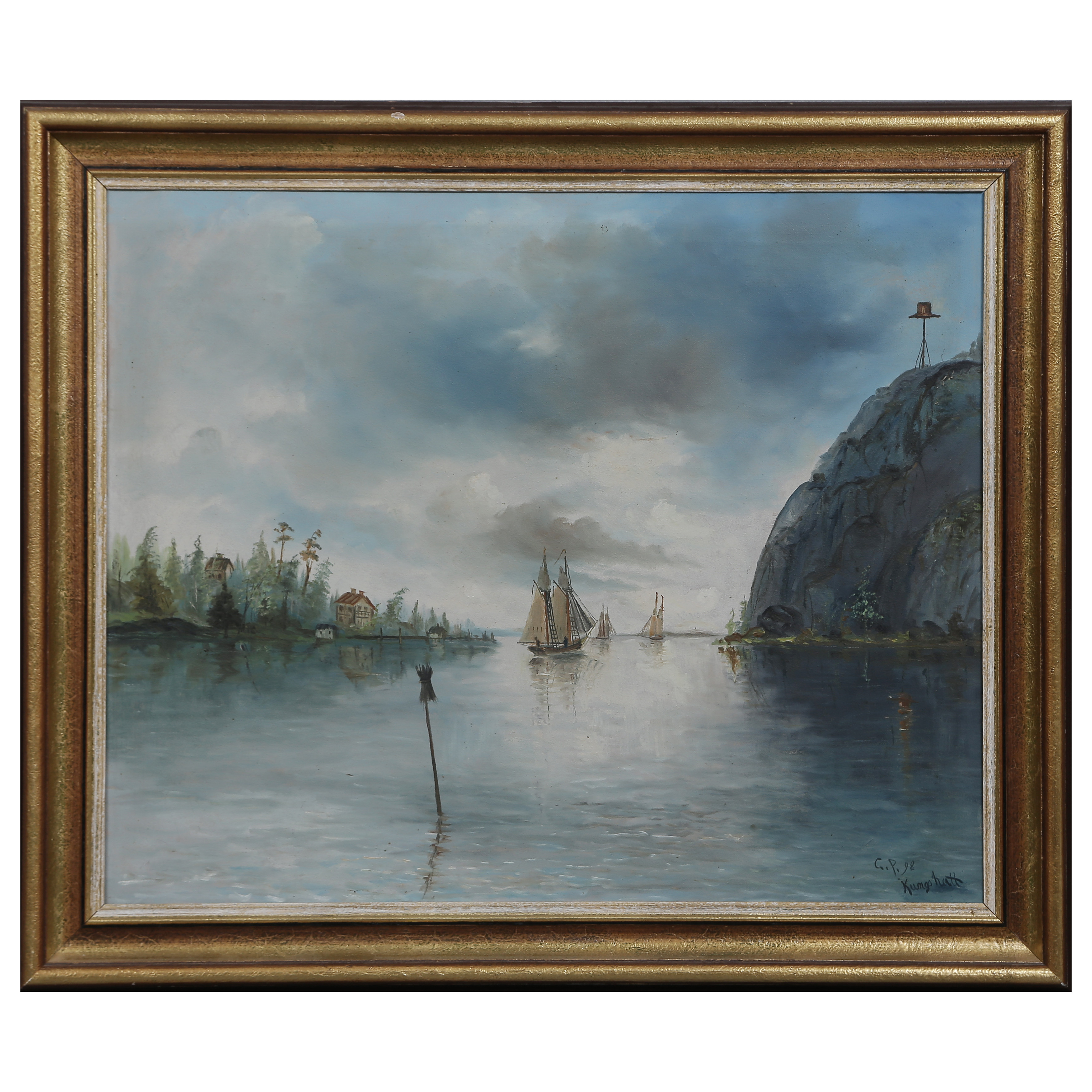 KUNGSHATT (MÄLAREN) OLJA PÅ DUK, SIGNERAD G.P, DATERAD 1898, OIDENTIFIERAD KONSTNÄR.