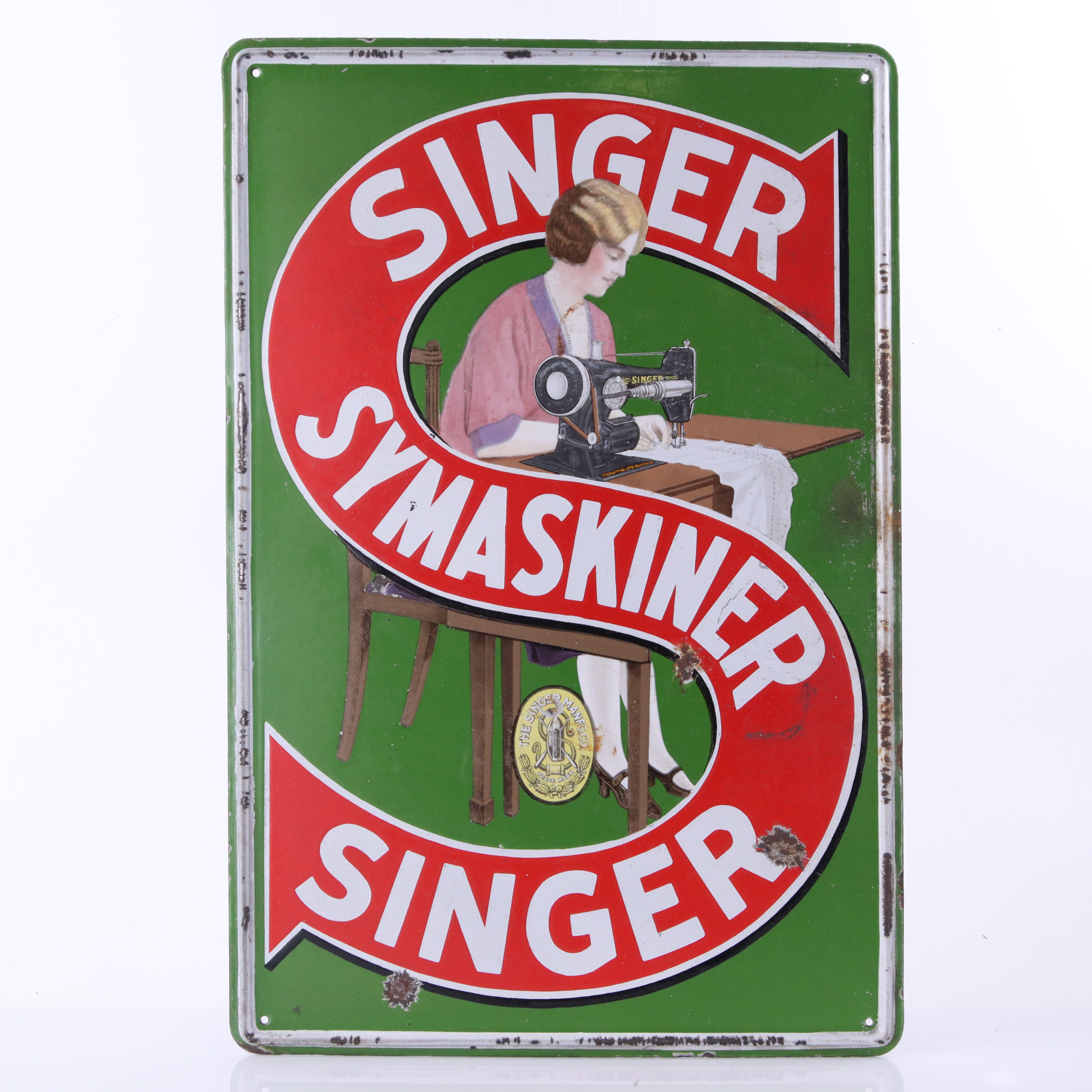 SINGER SYMASKINER, emaljskylt, 1920-tal.