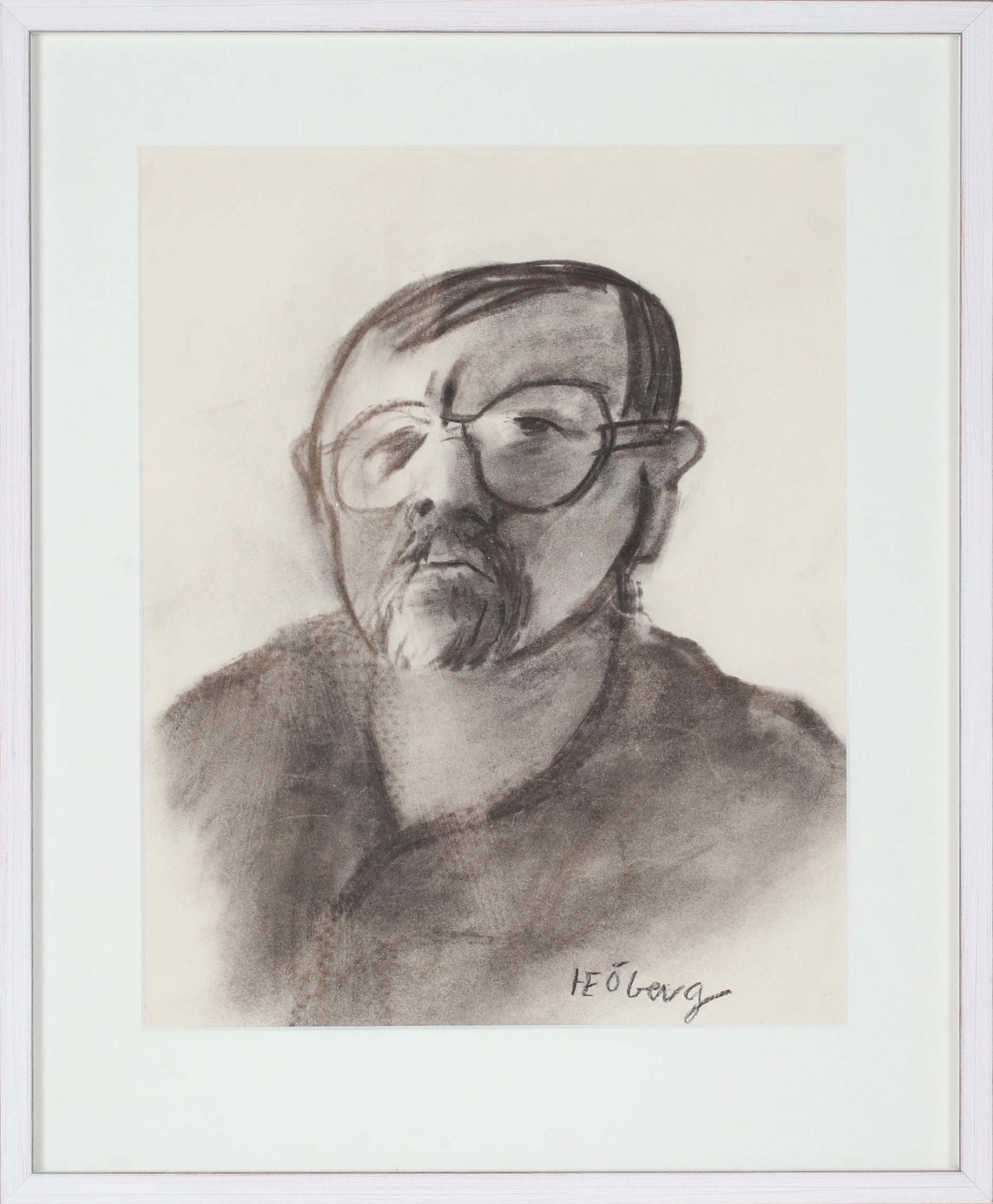 HANS-ERIC ÖBERG. Porträtt, kol på papper, signerad.