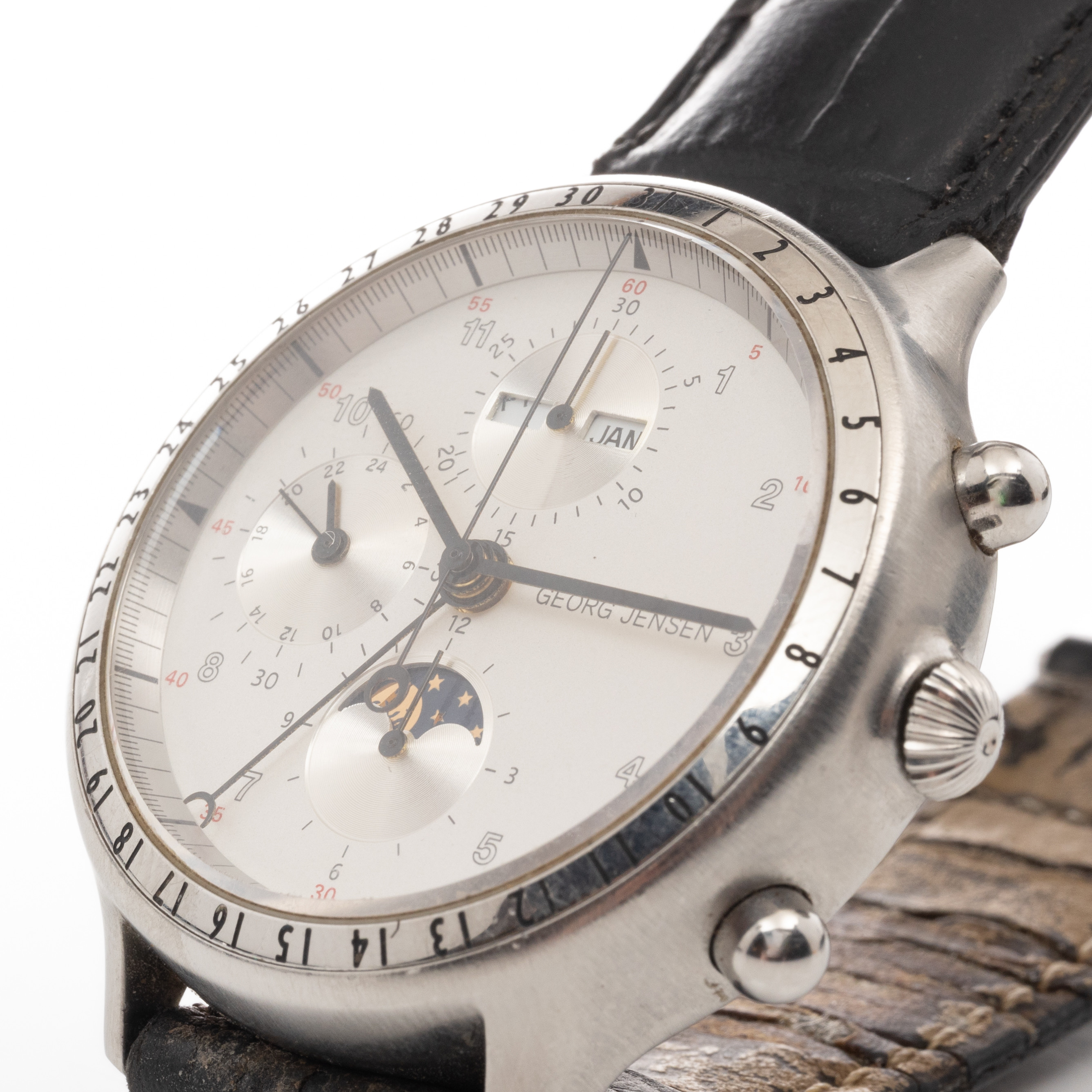 BO BONFILS. Georg Jensen. Armbandsur, kronograf, modell Valjoux 382 ETA.
