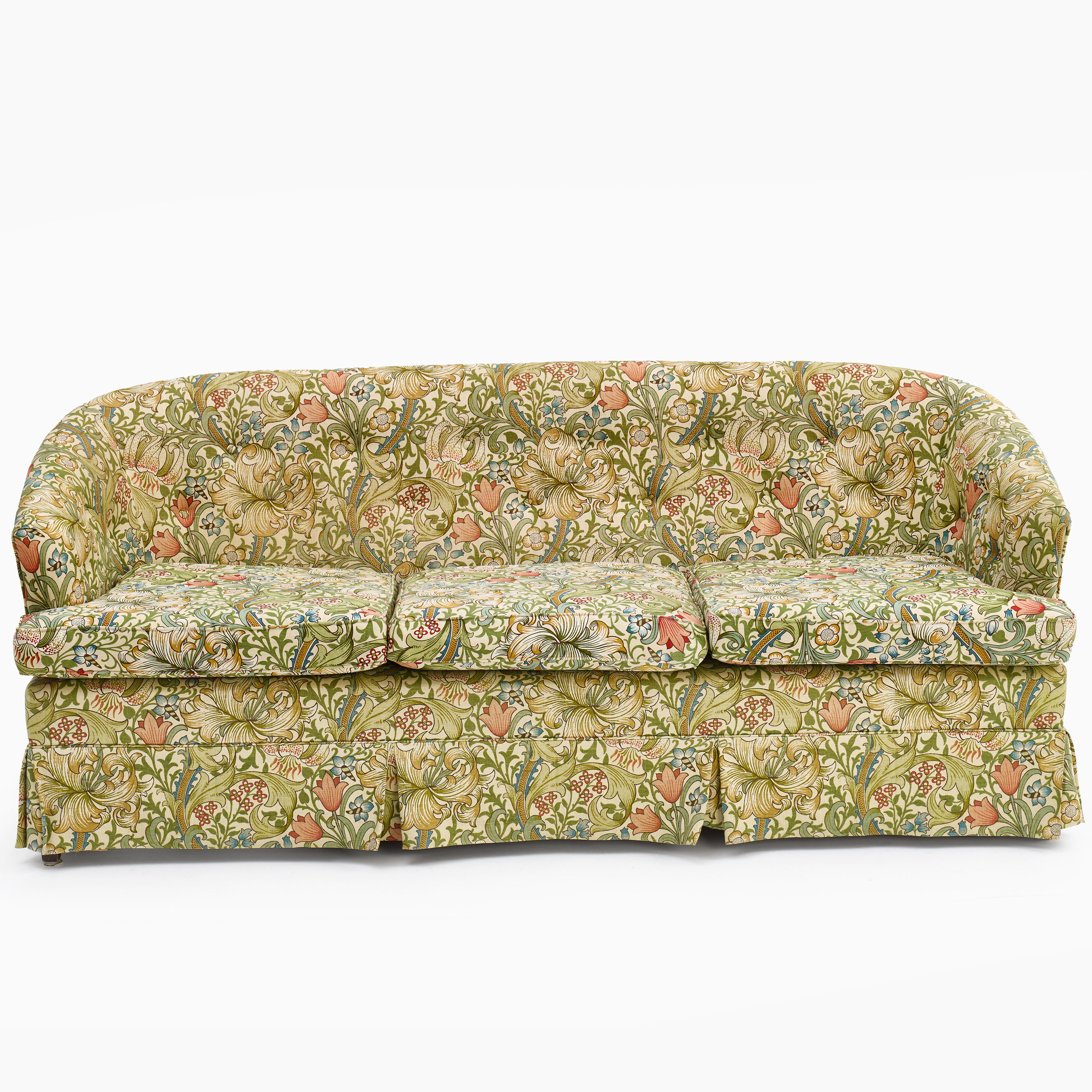 SOFFA, 3-sits, klädd i William Morris textil "Golden Lily", lösa sittplymåer, djuphäftad rygg. 1900-tal.