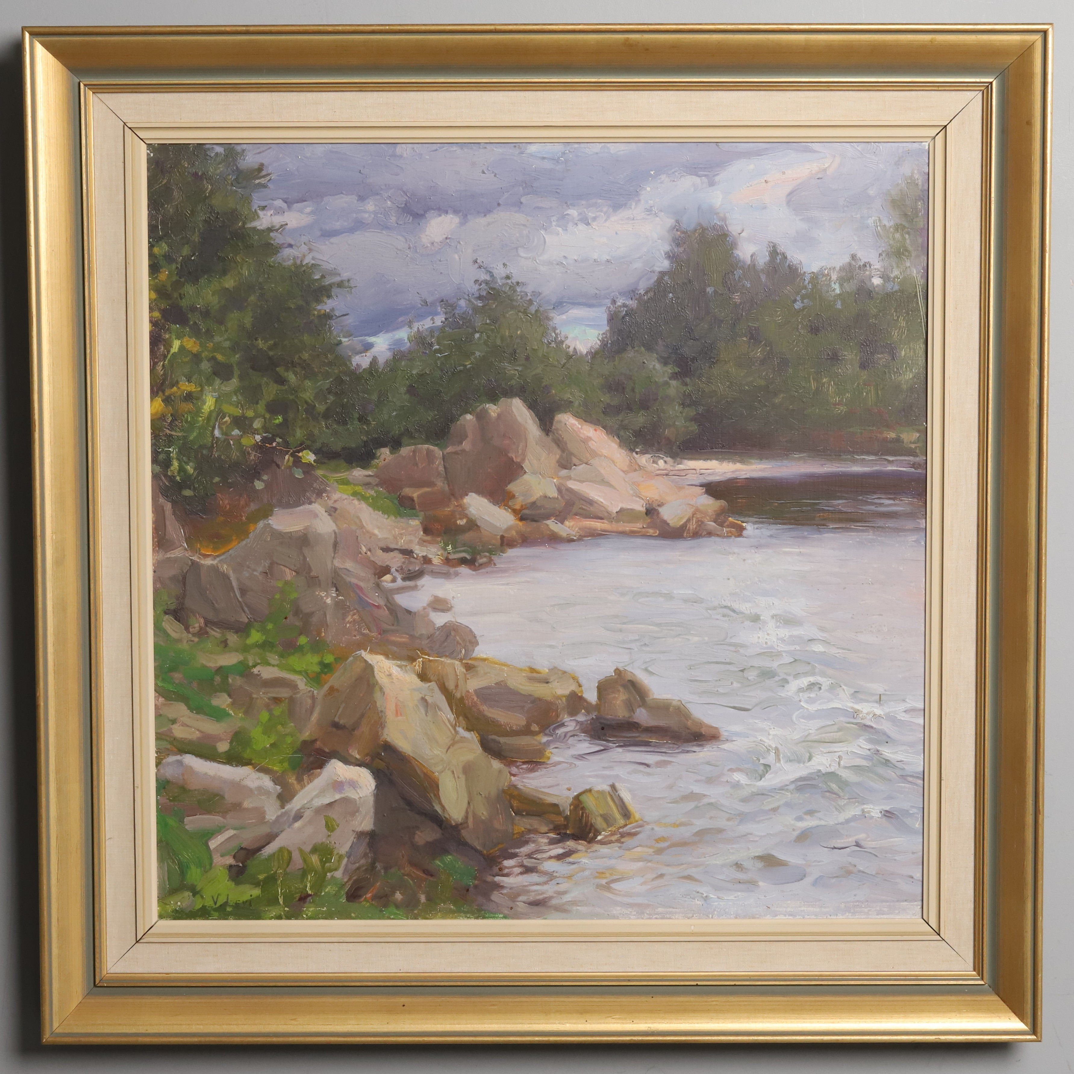 VASILI LEVI (1878-1954). Olja på pannå, "Vid vattnet", signerad.