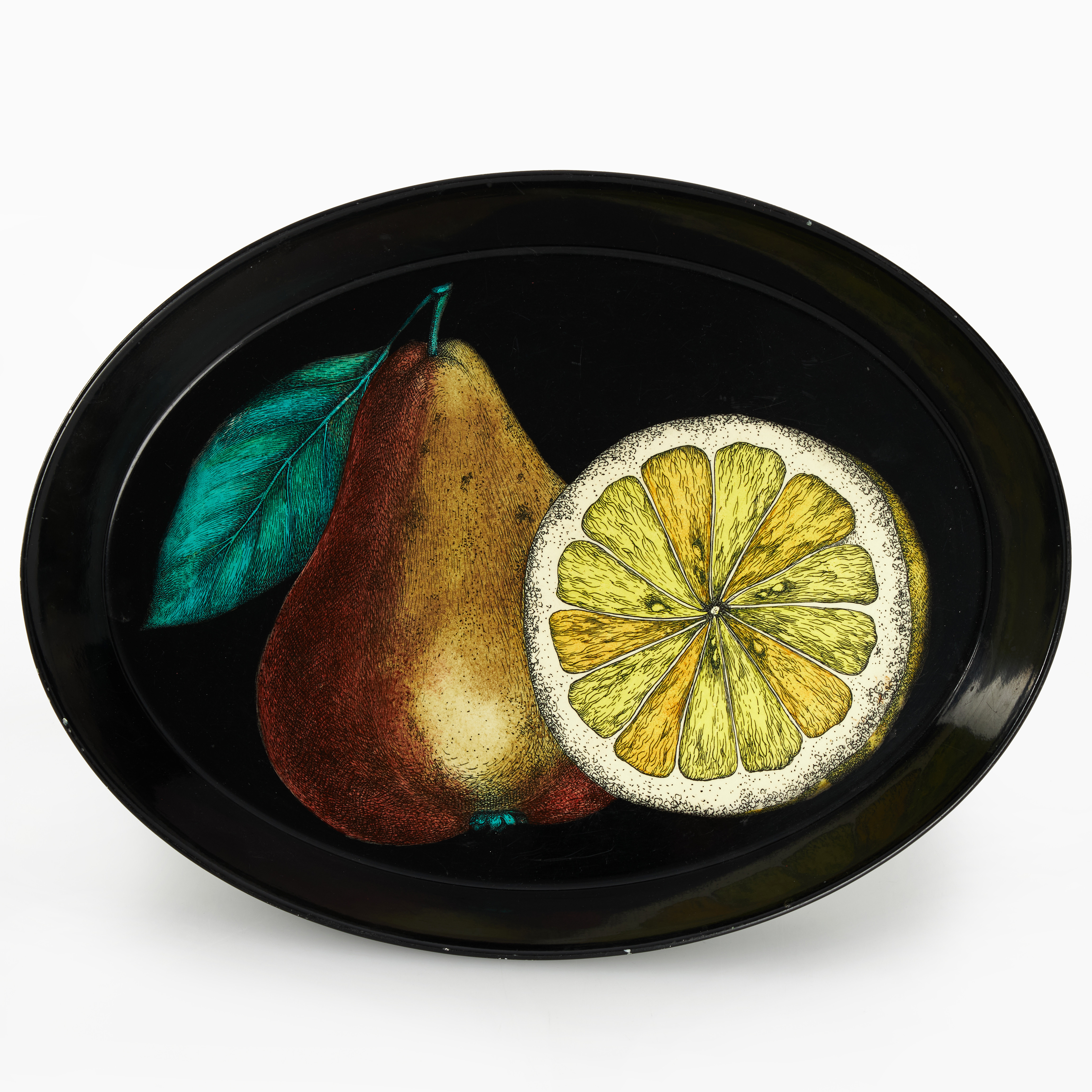 PIERO FORNASETTI (1913–1988). Bricka, litograferad plåt, Milano, Italien, 1900-talets andra hälft, etikettmärkt.