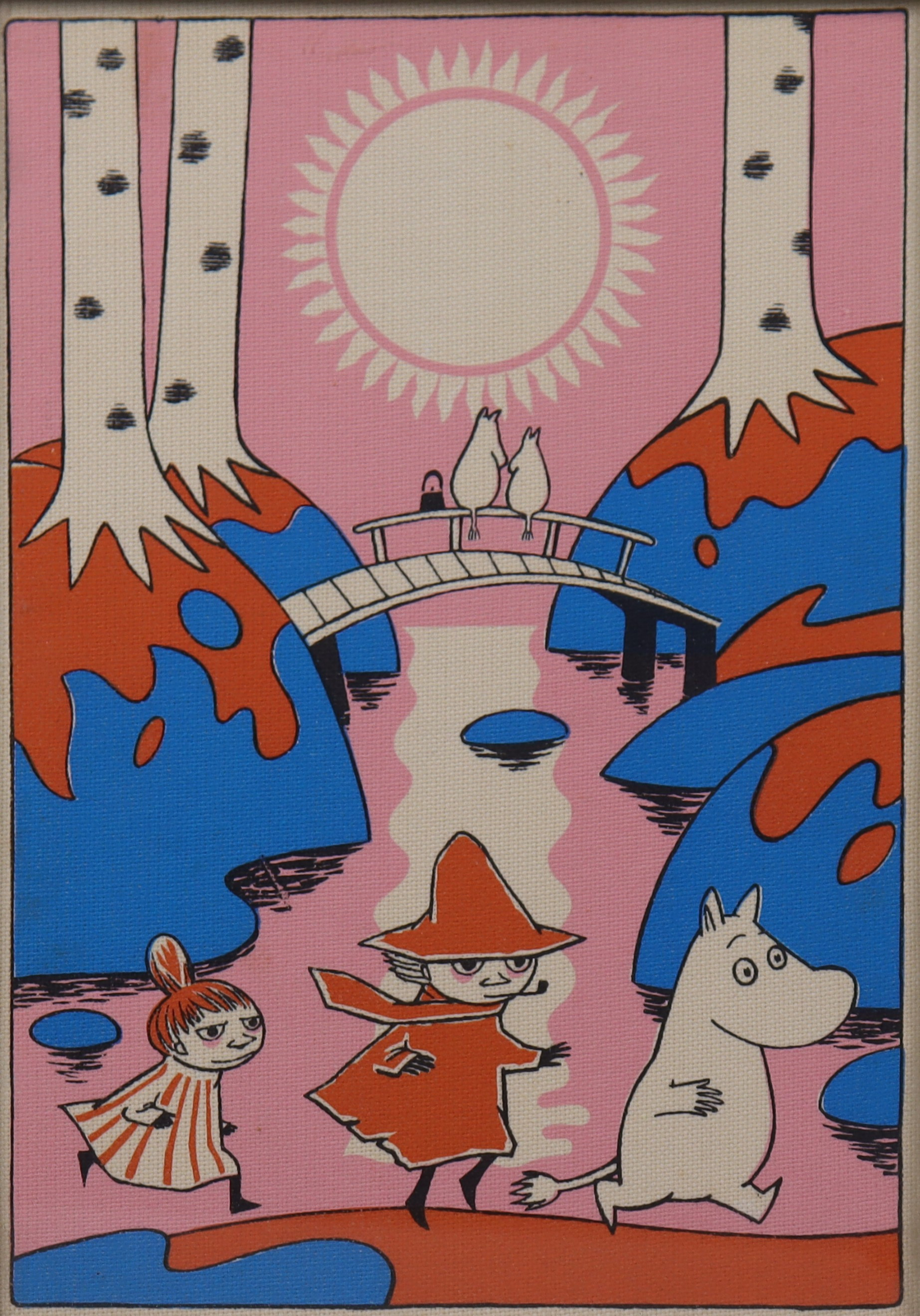 MUMINDALEN, serigrafi på textil, 1960/70-tal.