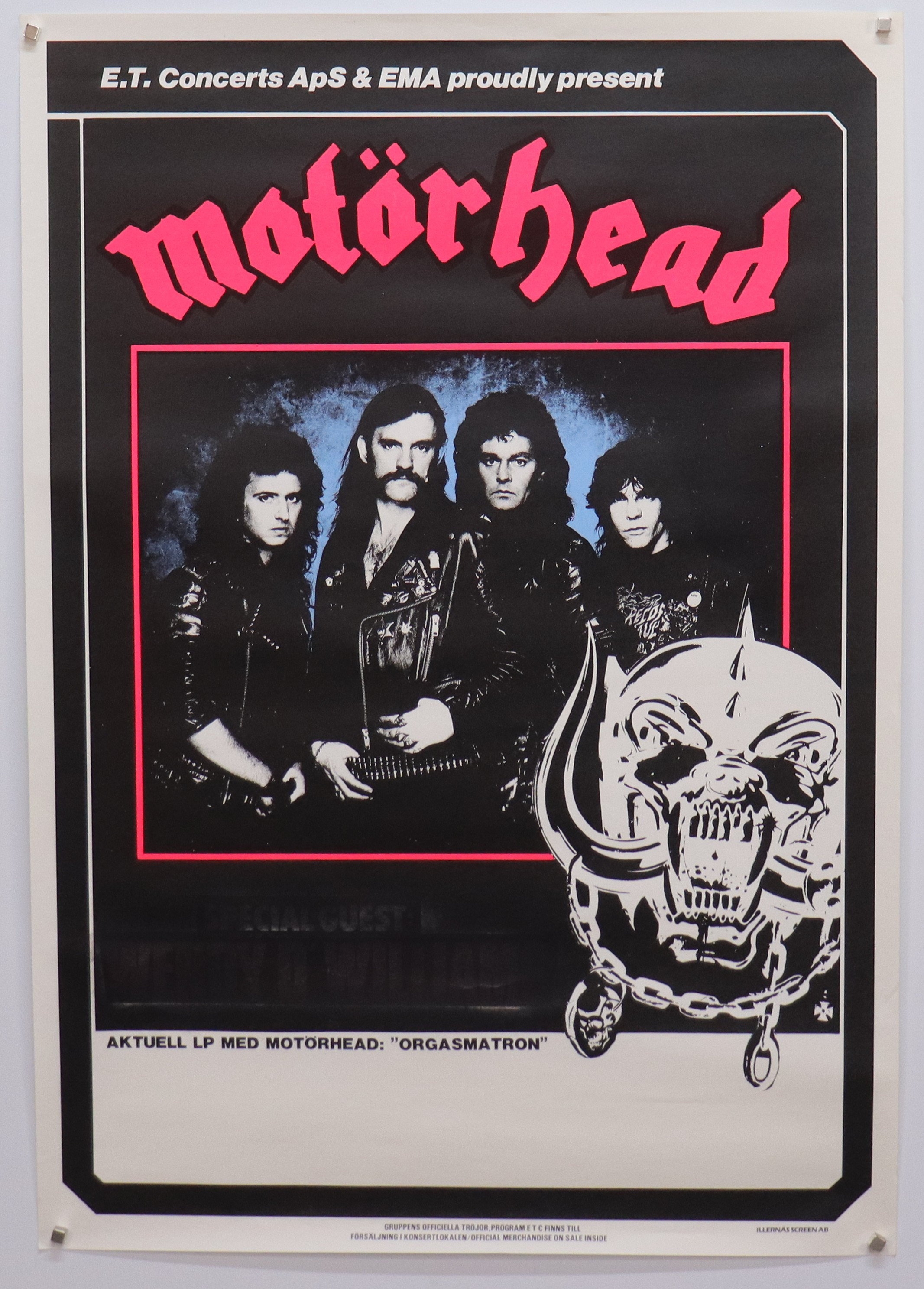MOTÖRHEAD, konsertaffisch för Orgasmatron, 1987.