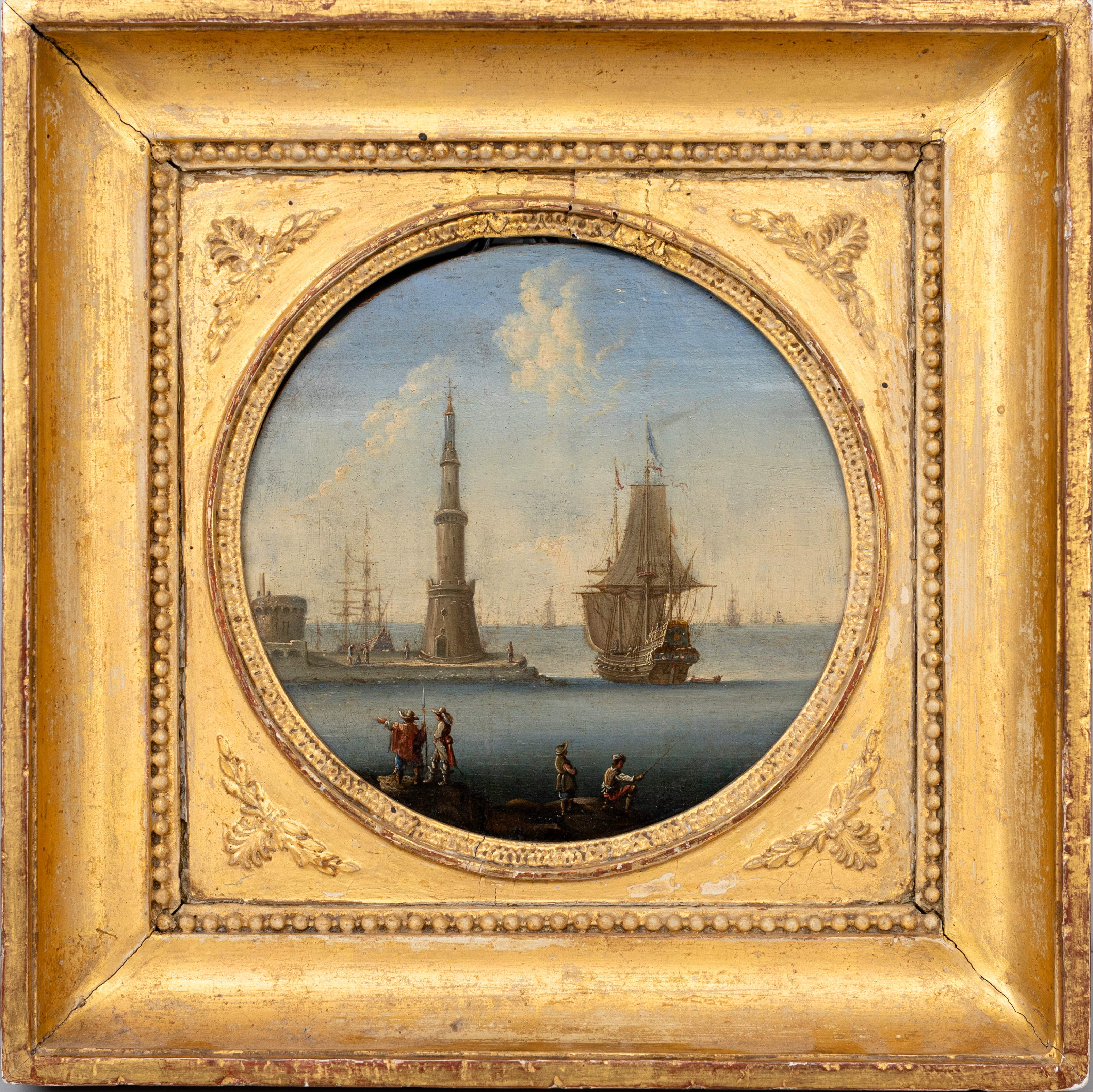 ORAZIO GREVENBROECK (C.1670-1743). HANS KRETS. Hamnbild, troligen Italien, olja på pannå.