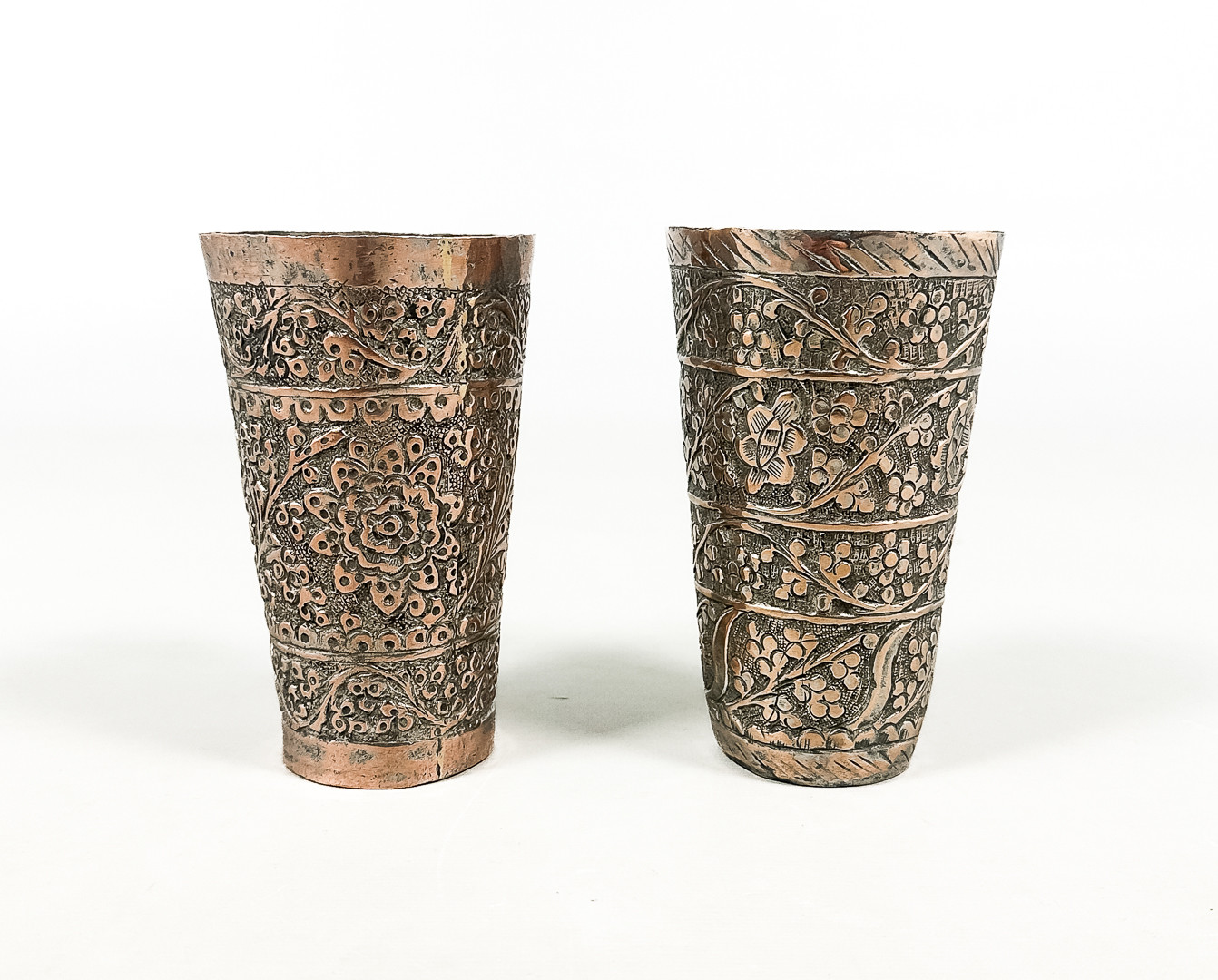 BÄGARE, 2 st, koppar, tenn, orientaliska.