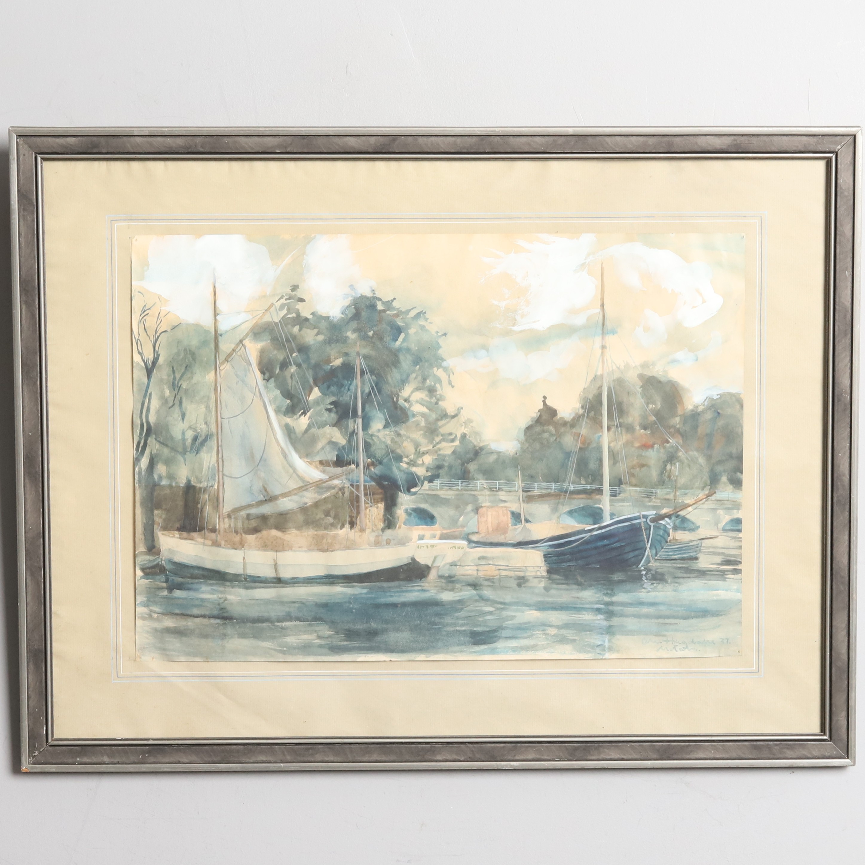 OLLE HAGDAHL. AKVARELL, " Motala", signerad, daterad 1937.