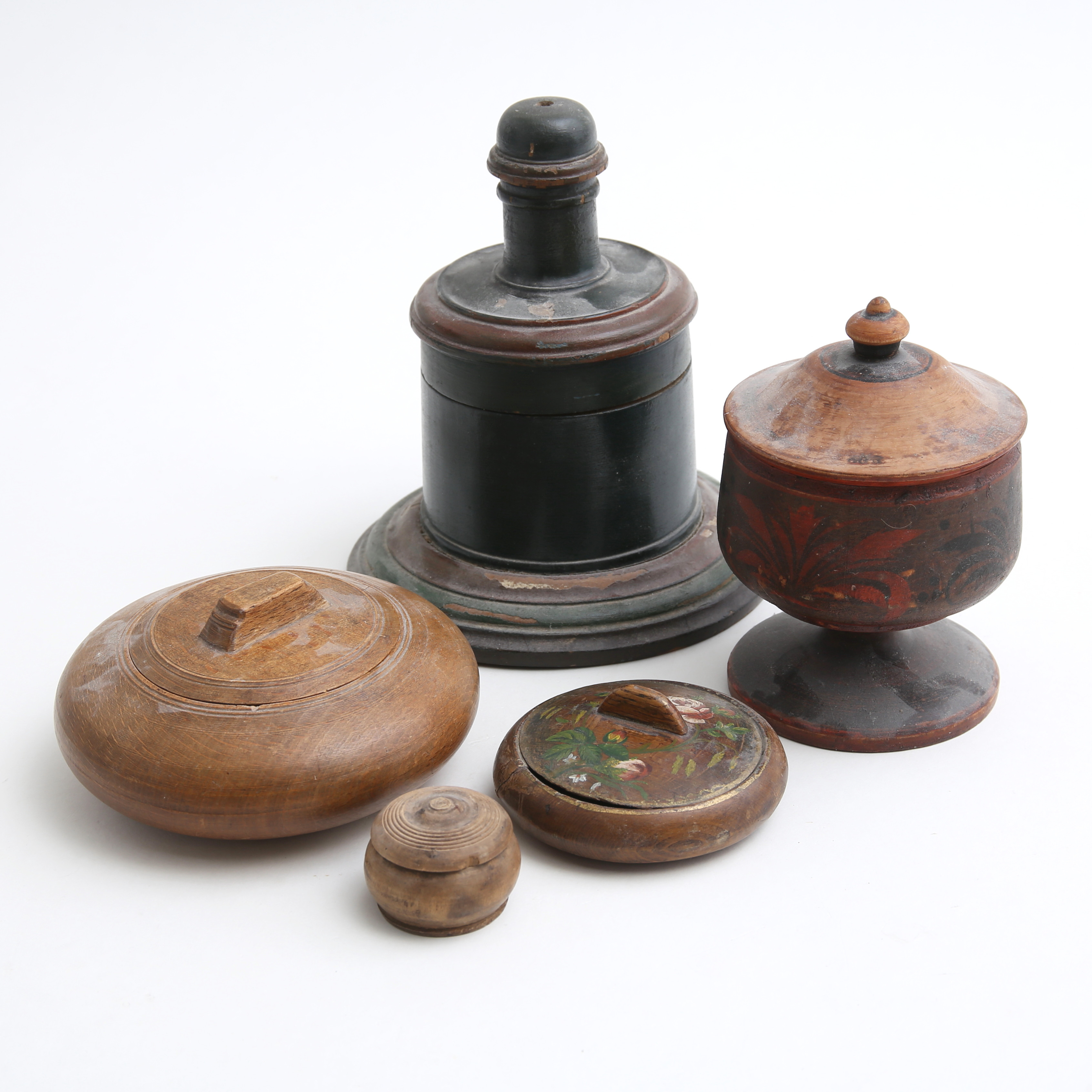 BURKAR med lock, 5 st, allmoge, 1700/1800-tal.