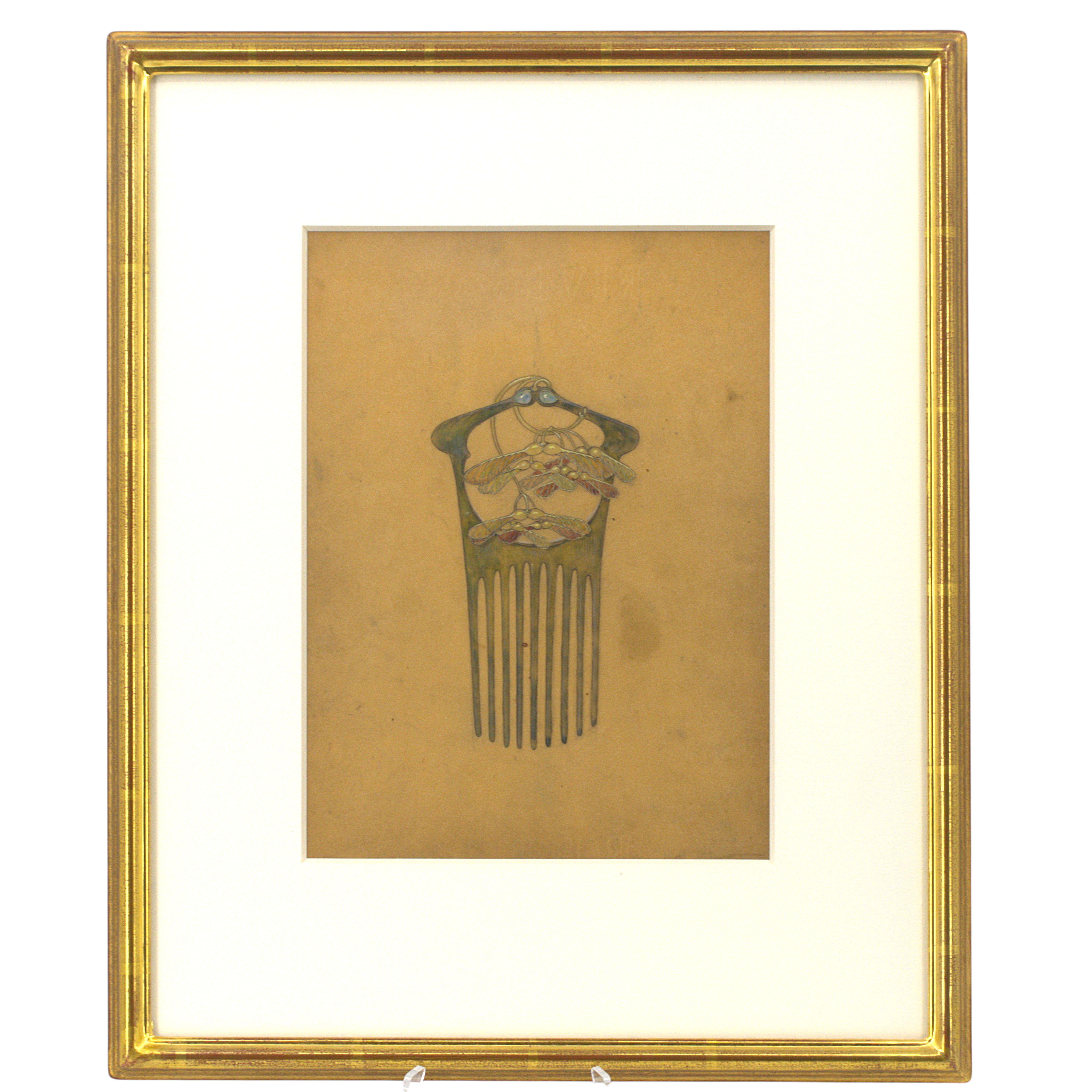 RENÉ LALIQUE. Kundprov lack på vaxpapper, originalskiss till hårkam, 1800-tal.