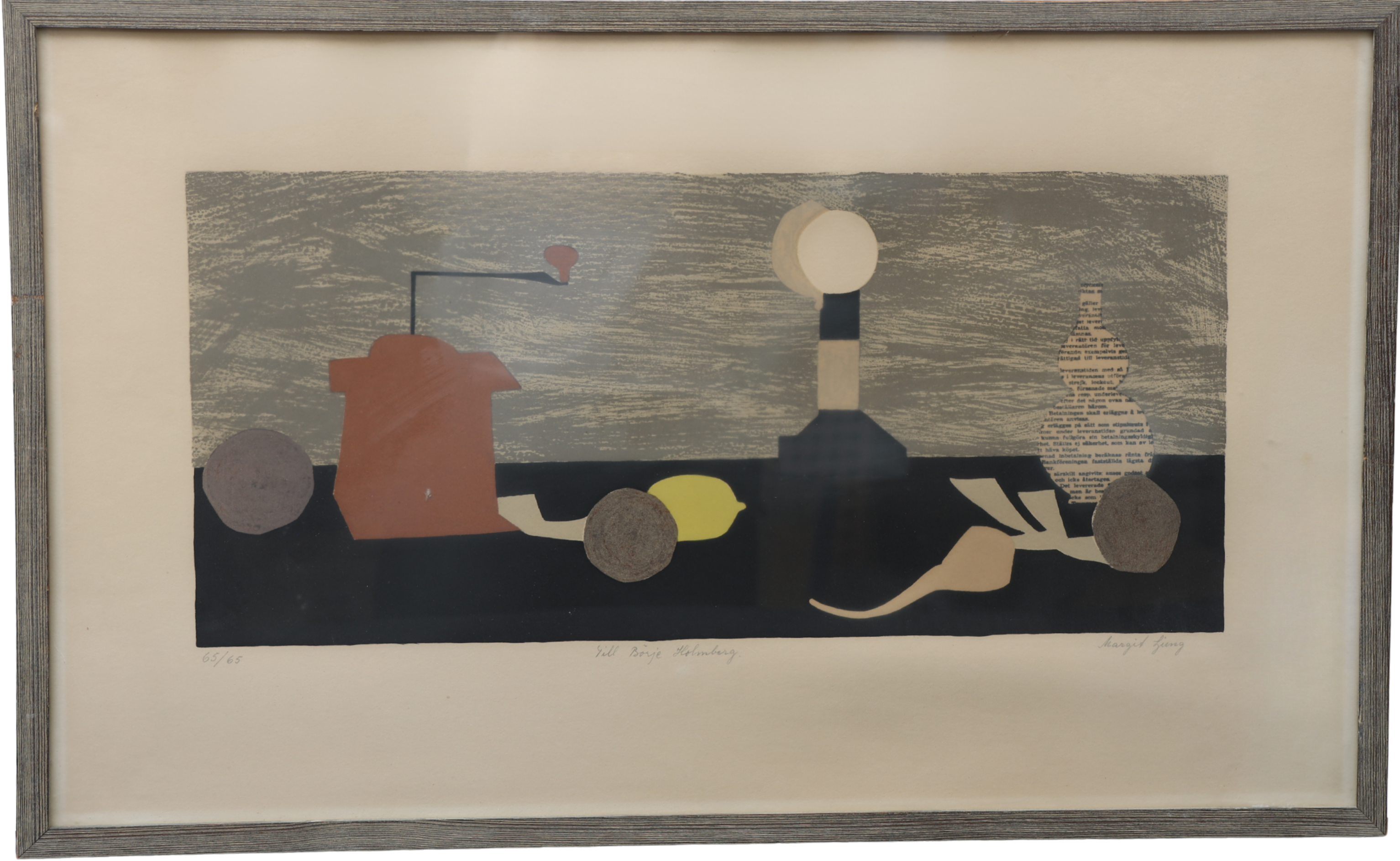 MARGIT LJUNG. Stilleben med kaffekvarn, färglitografi, signerad och numrerad.