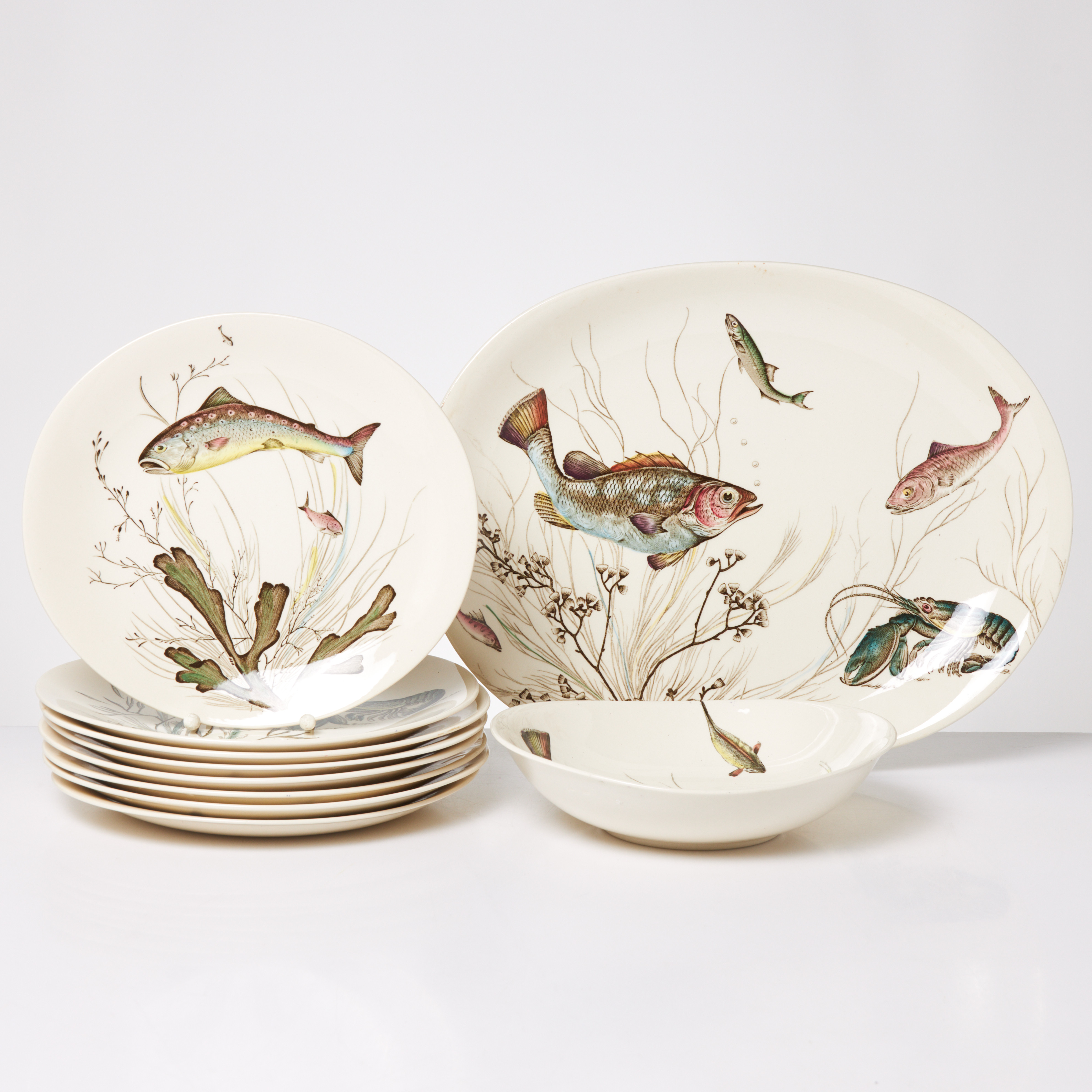 TALLRIKAR, UPPLÄGGNINGSFAT, 10 dlr, "Fish", porslin, delvis handmålad dekor, Johnson Bros, England, 1900-tal.