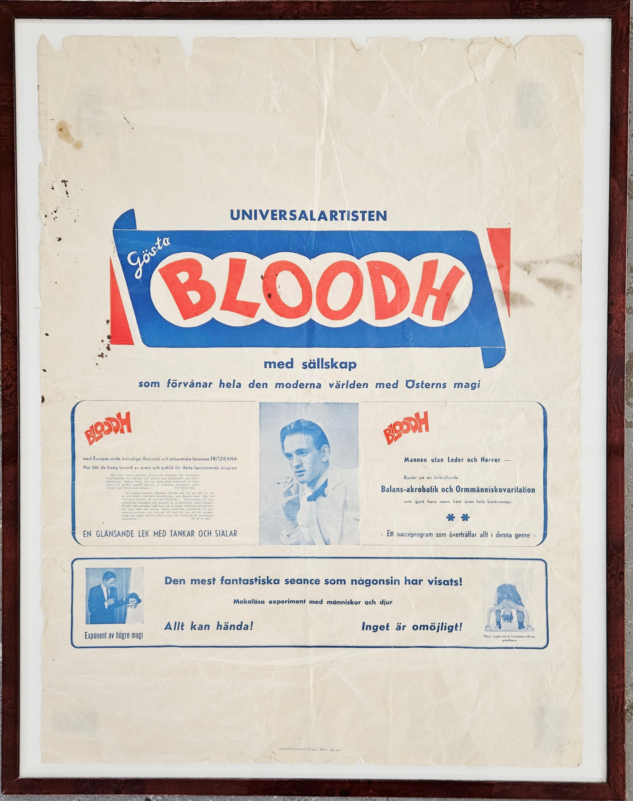 AFFISCH, Universalartisten Gösta Bloodh, Smålands-tidningens Tryckeri, Eksjö.