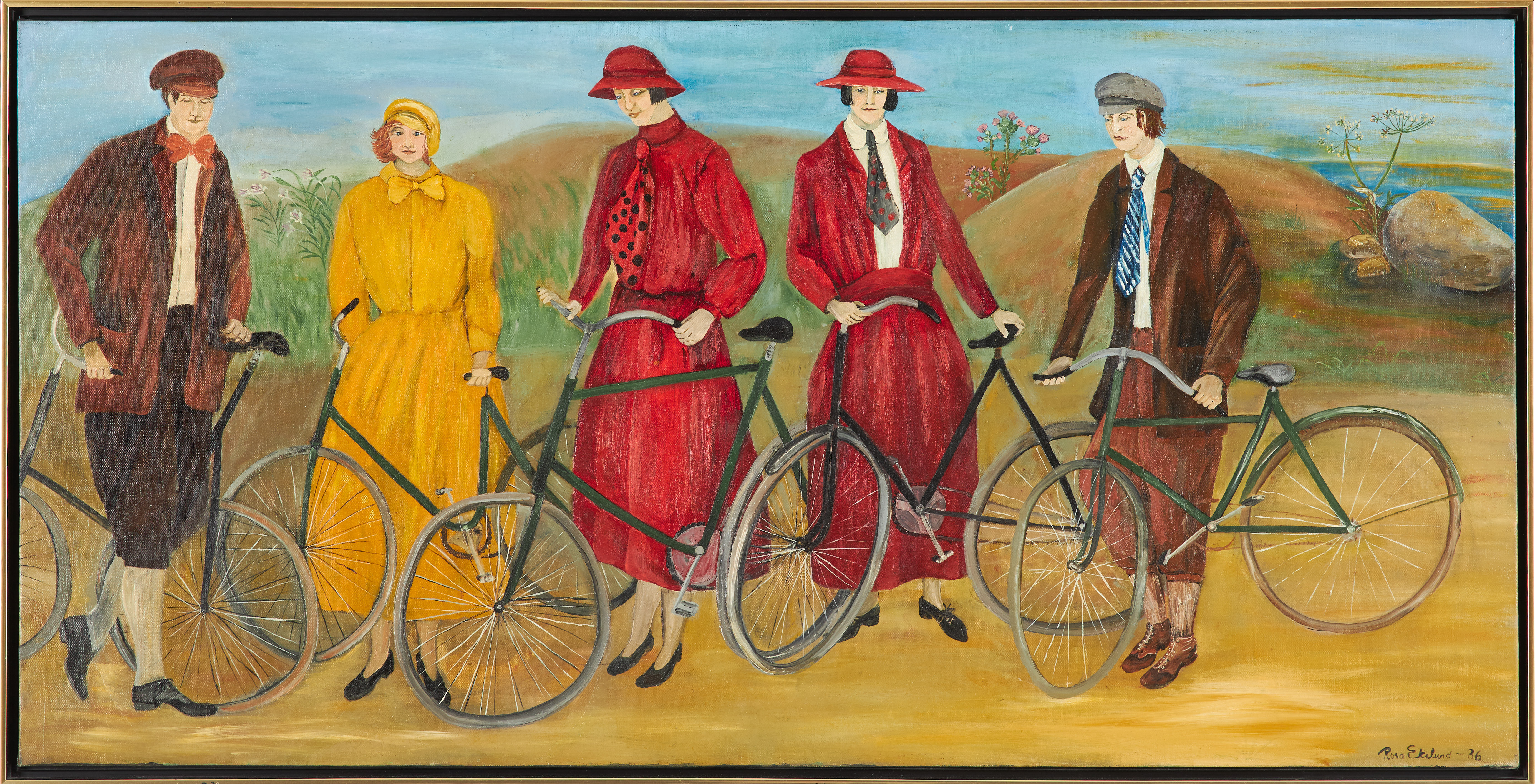ROSA EKLUND. "Cykeltur," olja på duk, signerad och daterad -86.