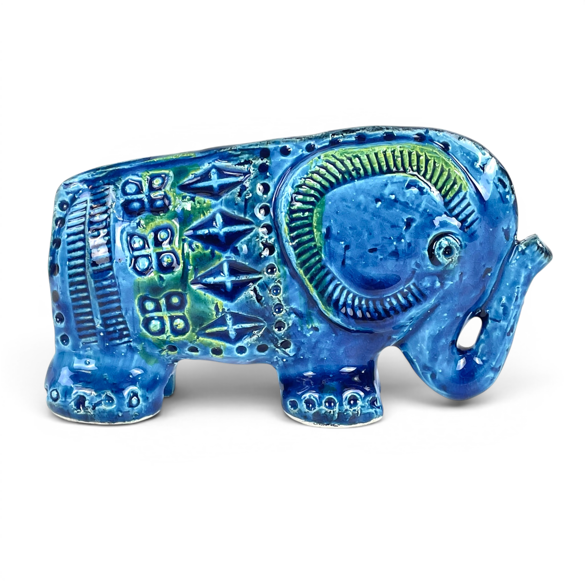 ALDO LONDI, figurin, stengods, elefant, "Rimini blue", Bitossi, Italien, 1900-talets andra hälft.