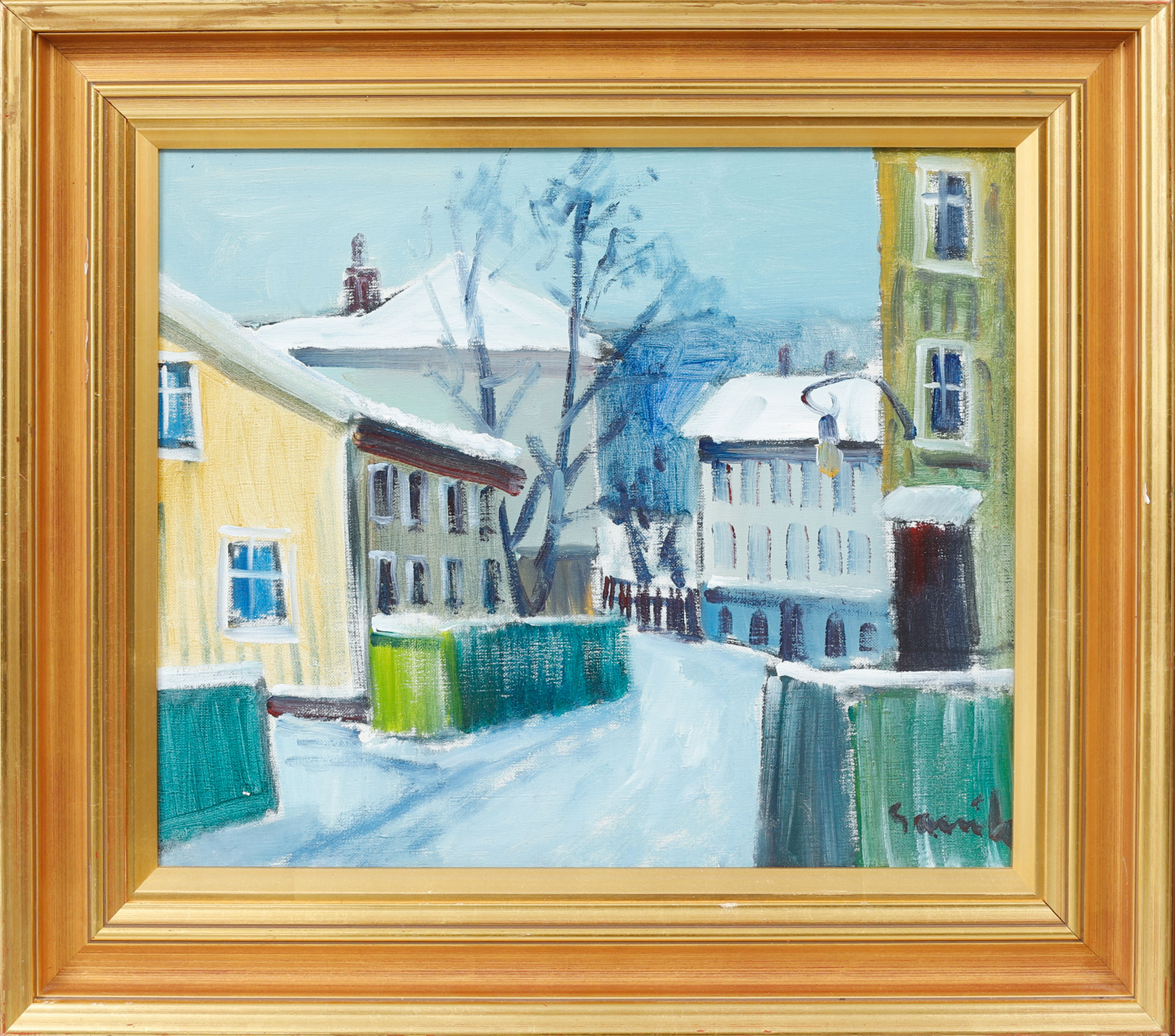 TAGE GAVIK. "Gröna gatan", olja på duk, signerad.