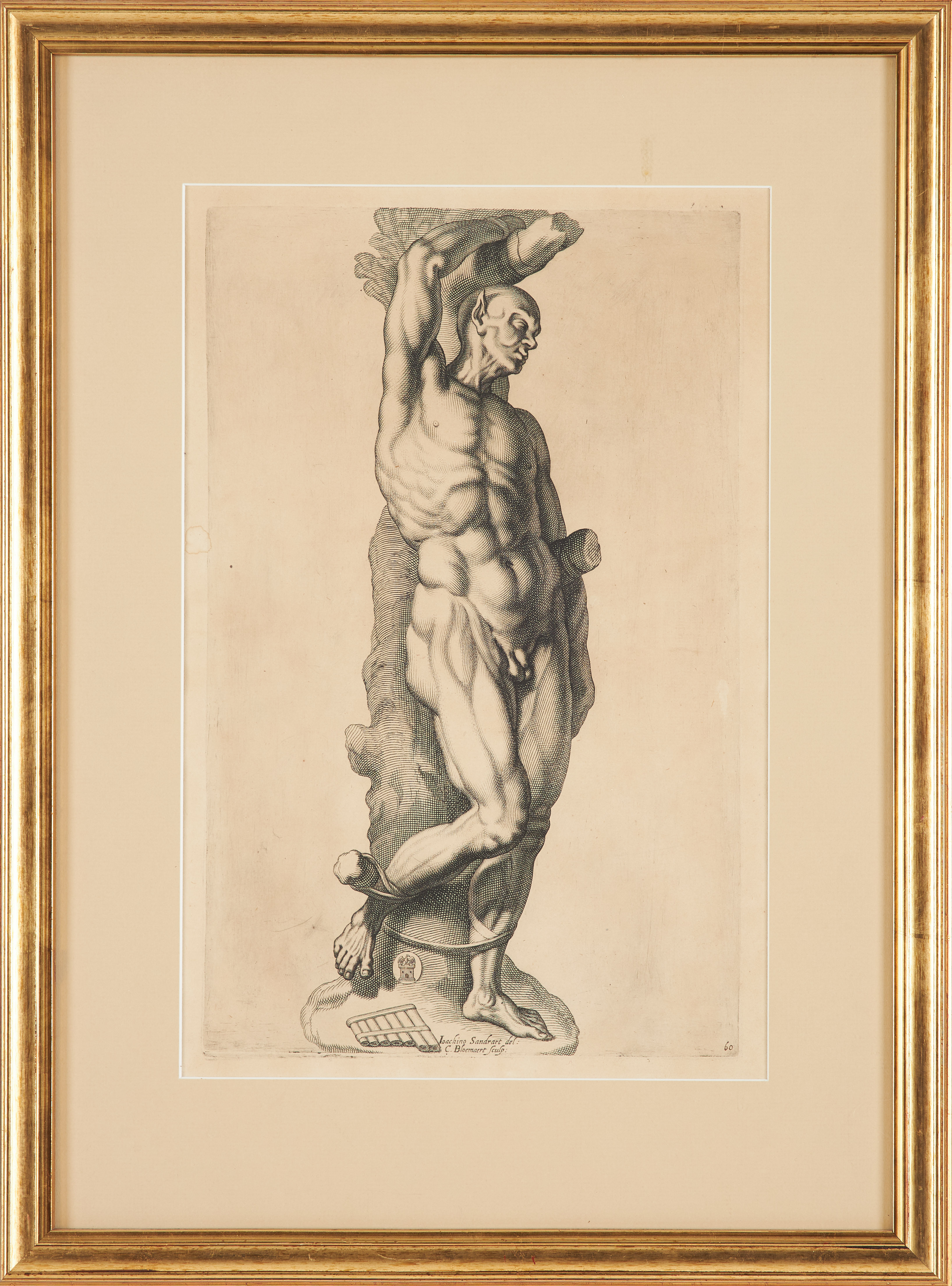 CORNELIS BLOEMAERT. GRAVYR, efter Joachim von Sandrart, figur föreställande Marsyas.