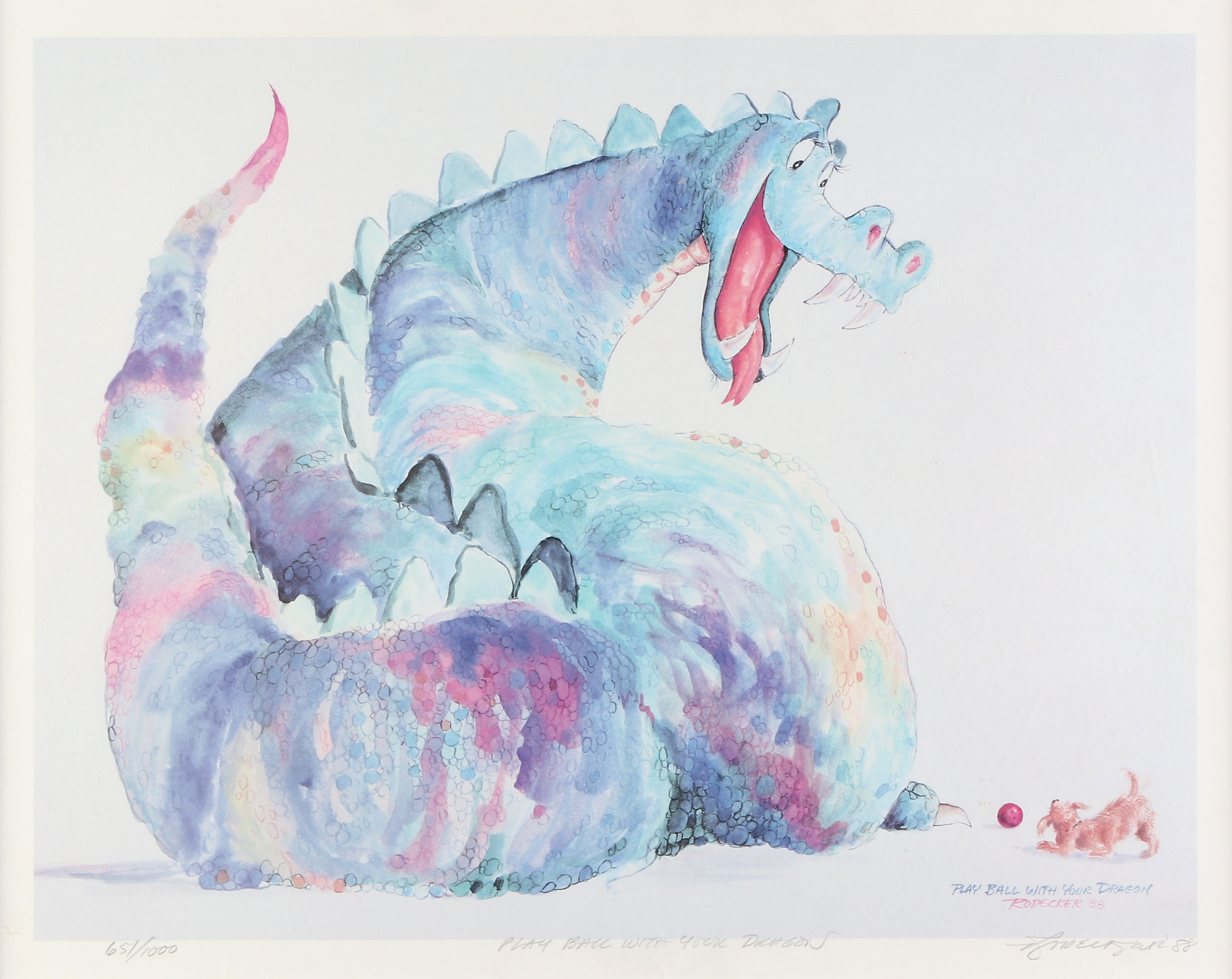 RON RODECKER. Tryck, 651/1000. "Play ball with your dragon". Signerad.
