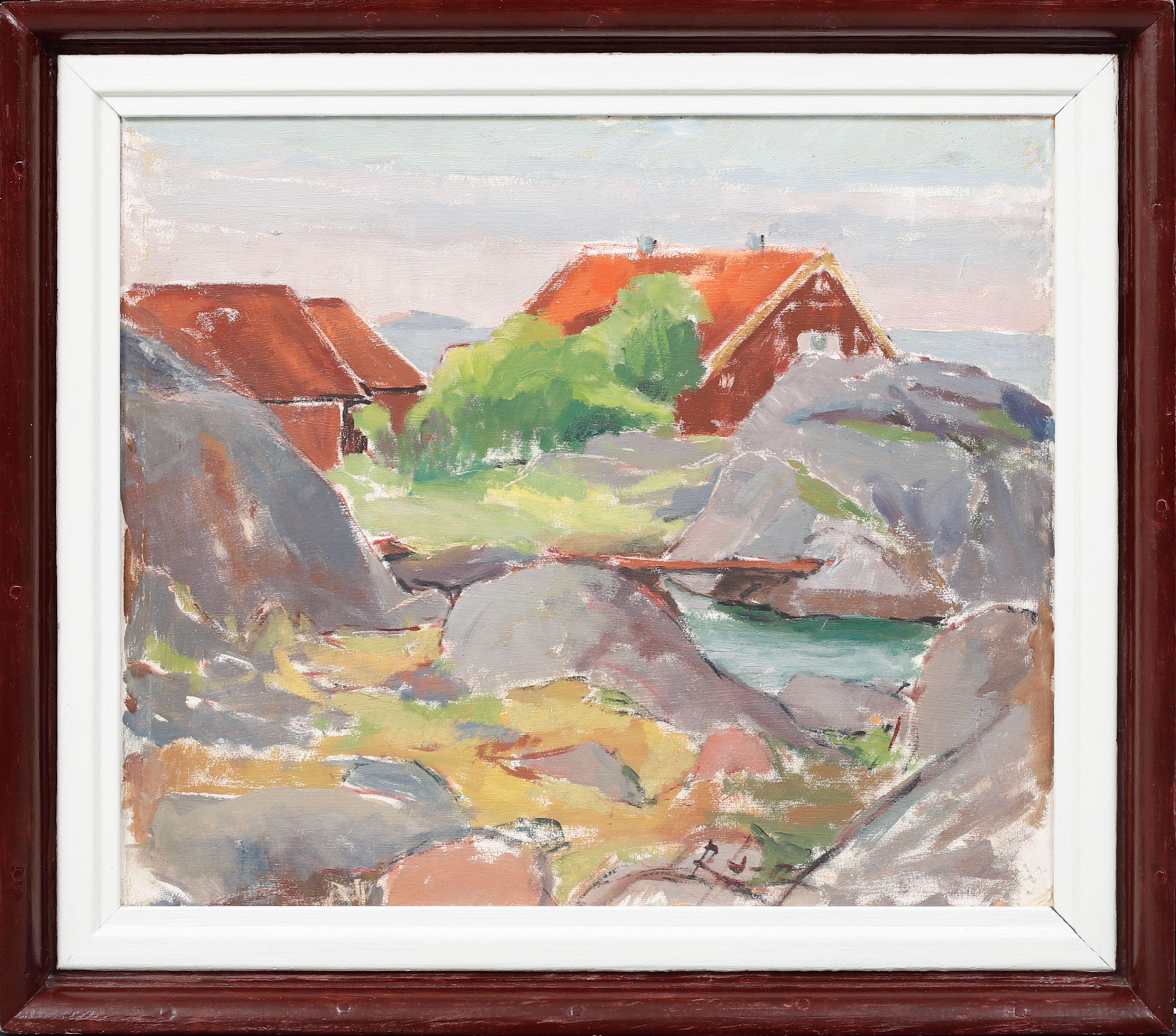 RAGNAR HÖGMAN. "Kyrkesund", Tjörn, olja på pannå, signerad.