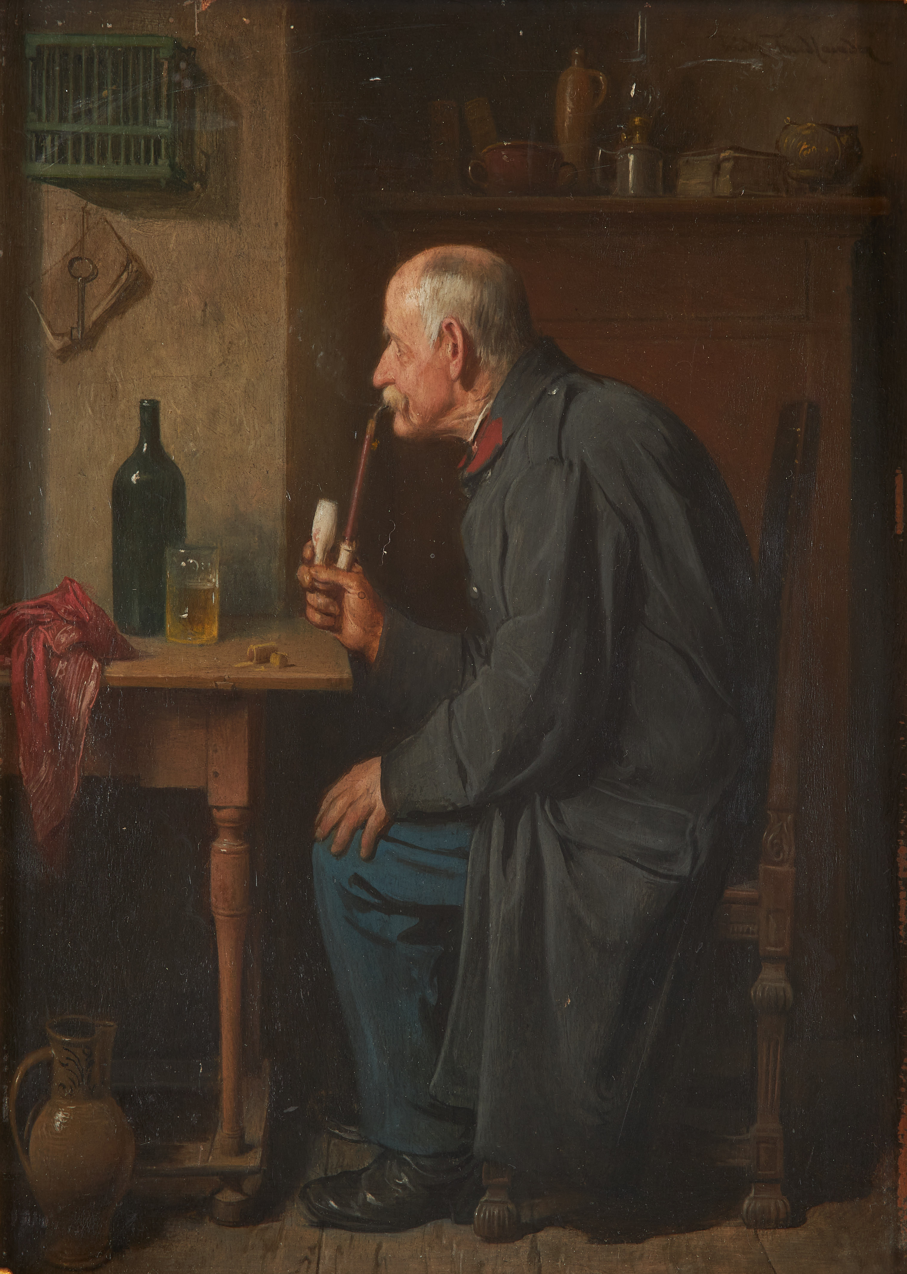 FRIEDRICH FRIEDLÄNDER (1825-1901). Man med pipa, olja på pannå.