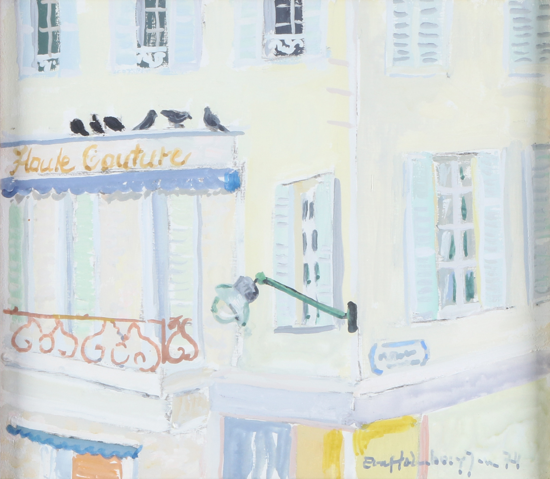 EVA HOLMBERG-JACOBSSON. Gouache. Motiv från Nice. Signerad och daterad 74.