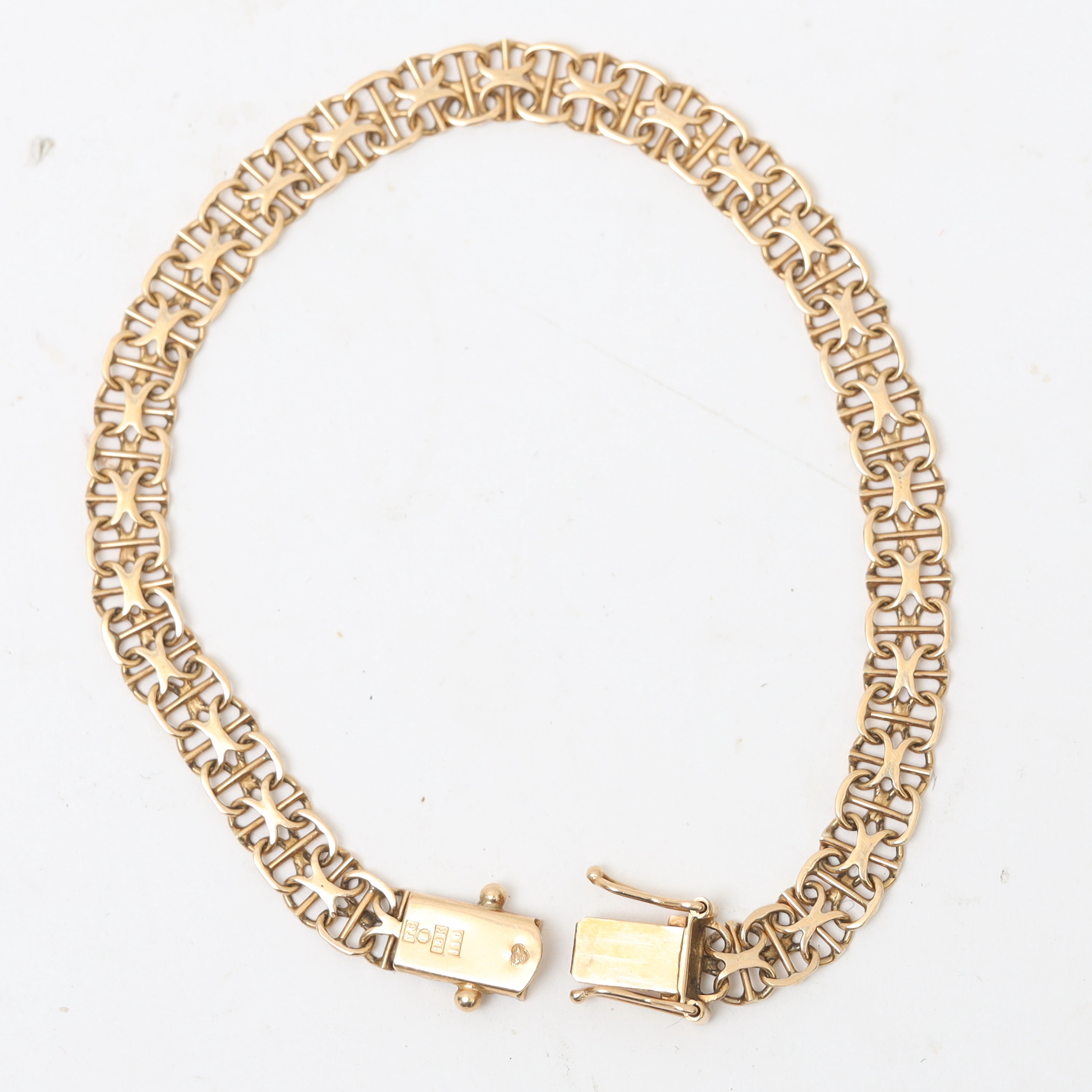 ARMBAND, 18k, guld, x-länk med stav.