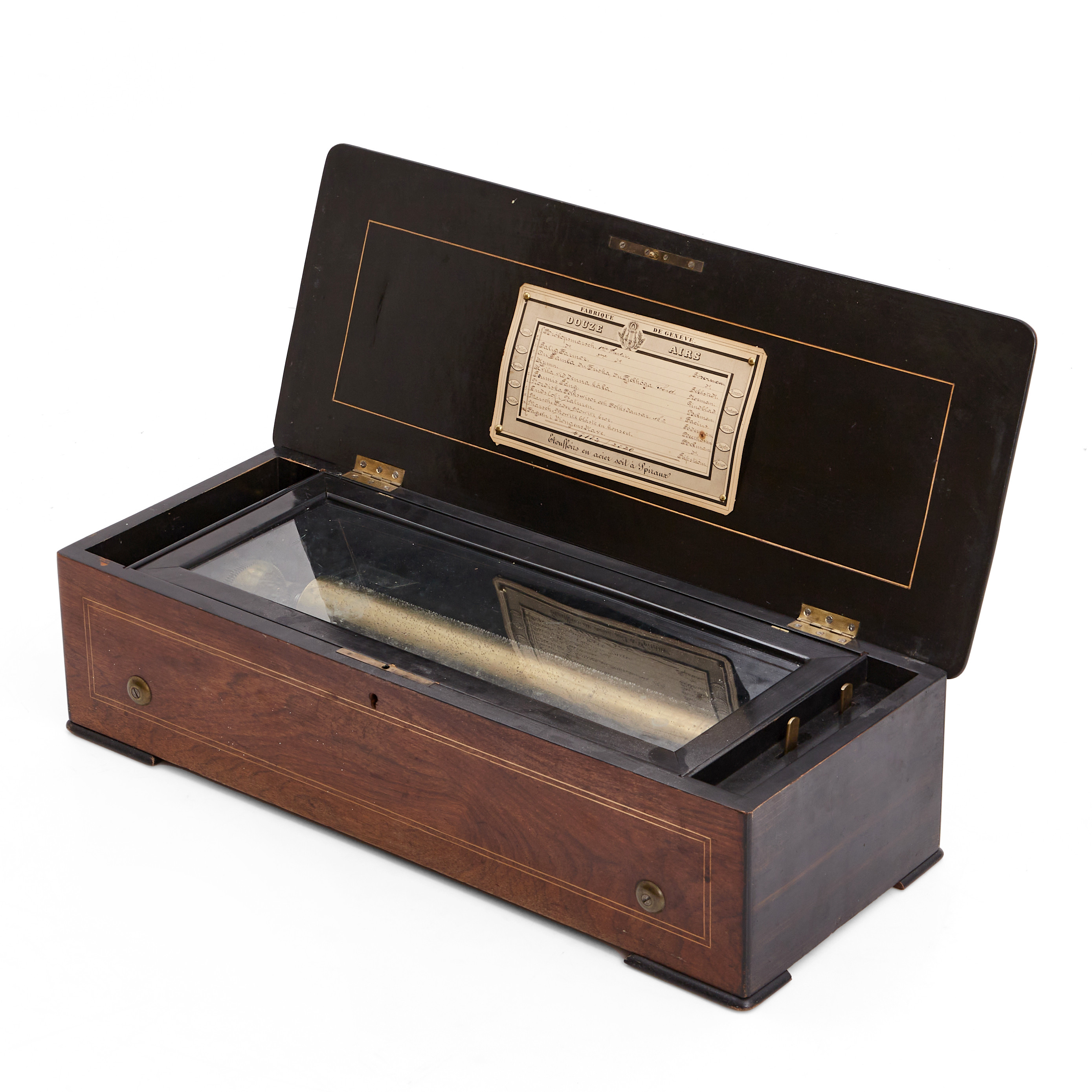 FABRIQUE DE GENEVE, speldosa, 1800-tal, träfodral med intrasia.