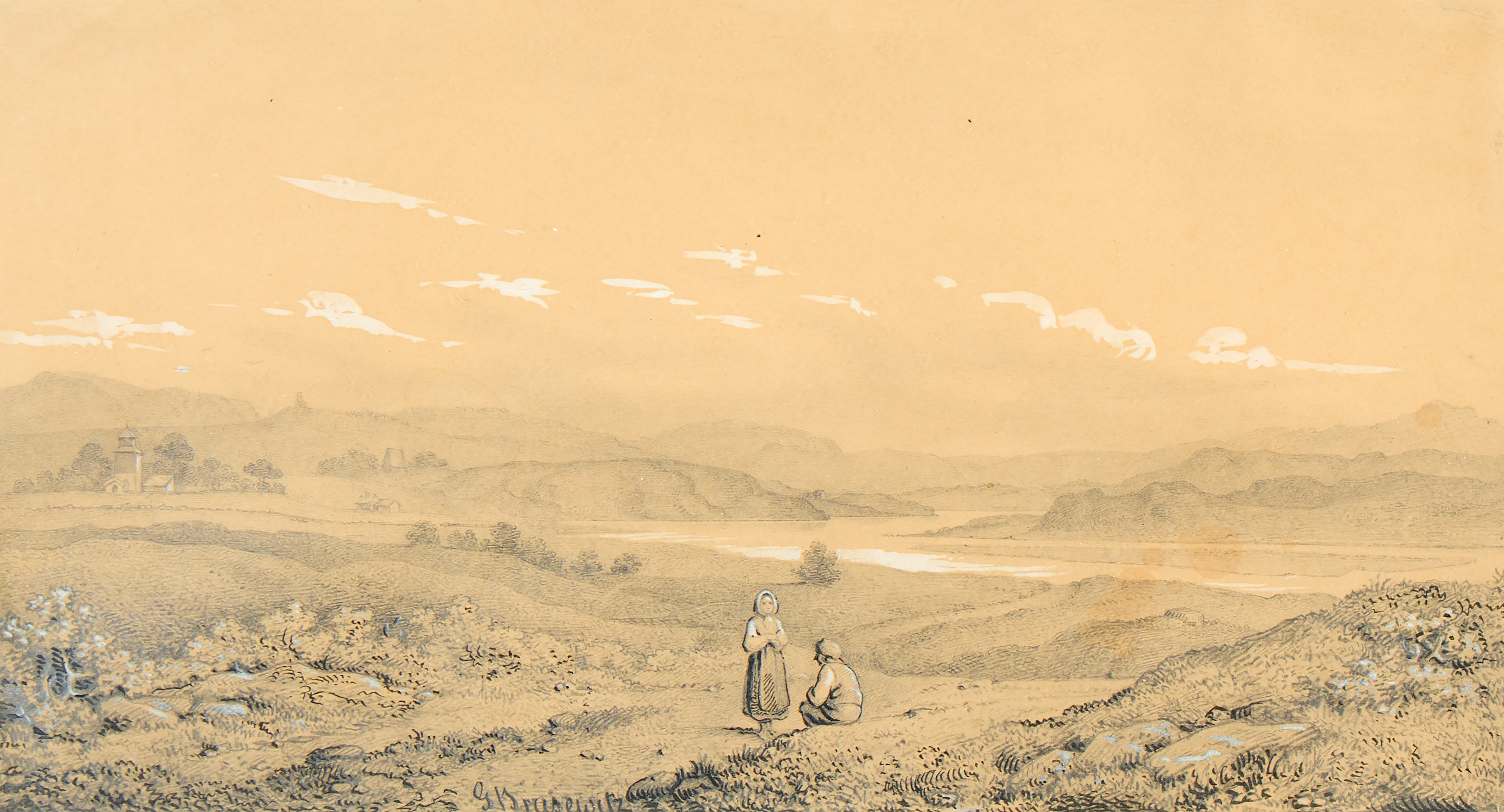 GUSTAF BRUSEWITZ (1812-1899). Landskap med figurer.