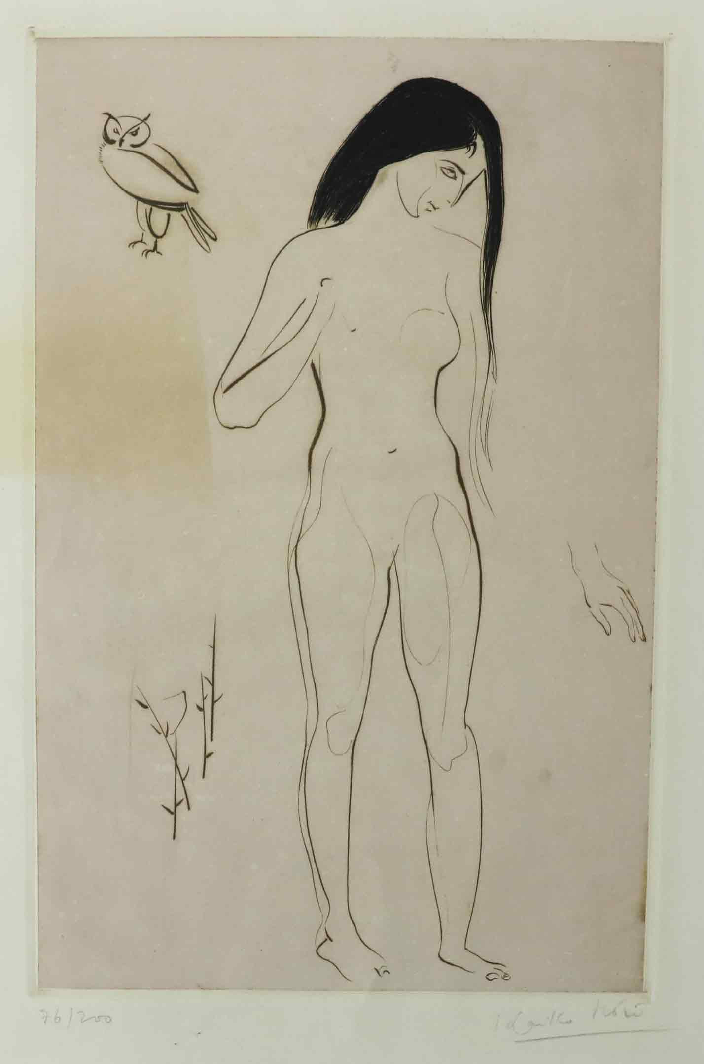 KAIKO MOTI (1921-1989). Etsning, "Nu au hibou", signerad, numrerad 76/200.