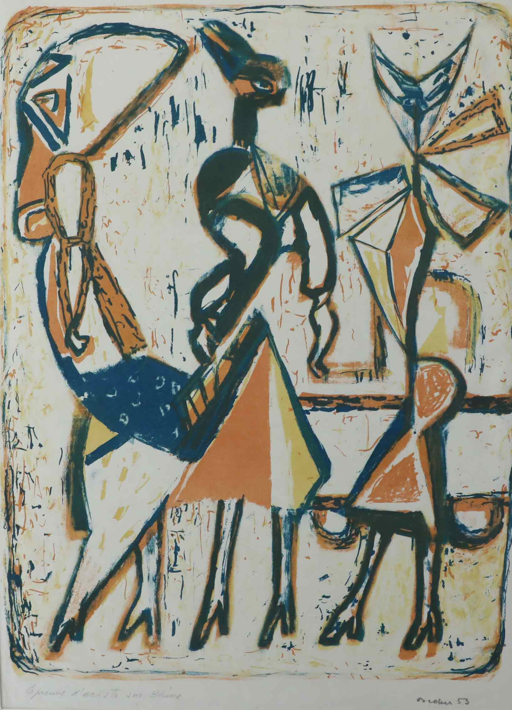 WALTER BECKER (1893-1984). Litografi, "Trois Femmes", signerad, daterad 53.