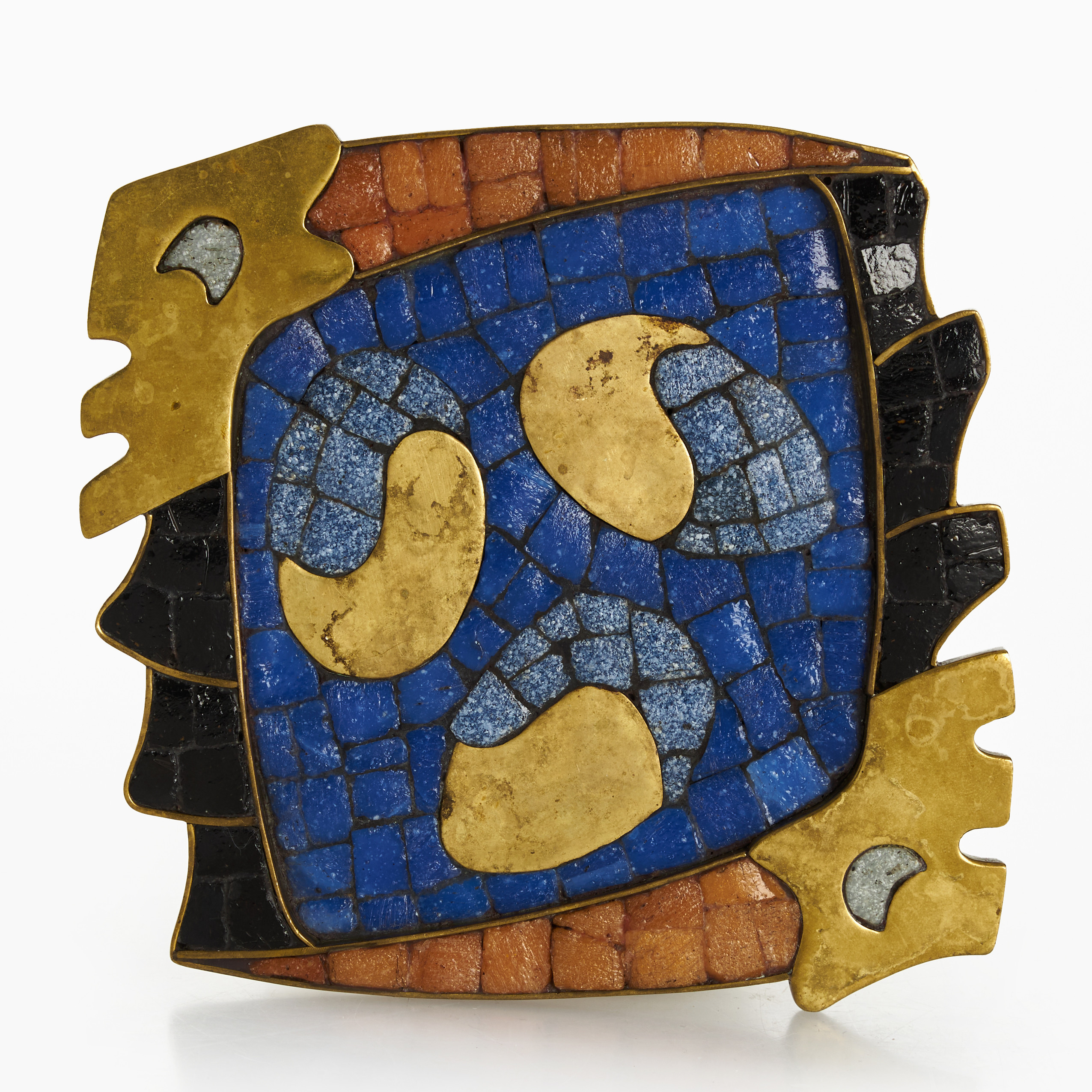 SALVADOR TERÁN (Mexico, 1920-1974). Fat, mässing med med inläggning av glasmosaik, 1950/60-tal.