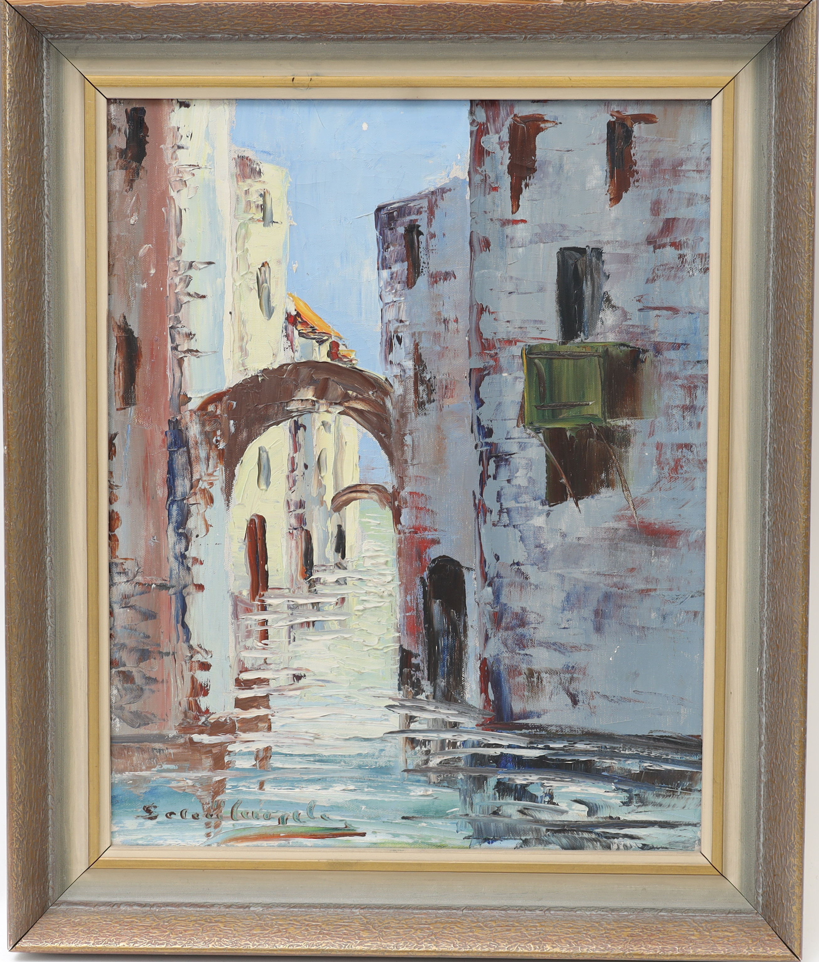 OIDENTIFIERAD KONSTNÄR. Motiv från Venedig, oljemålning på duk, otydligt signerad.