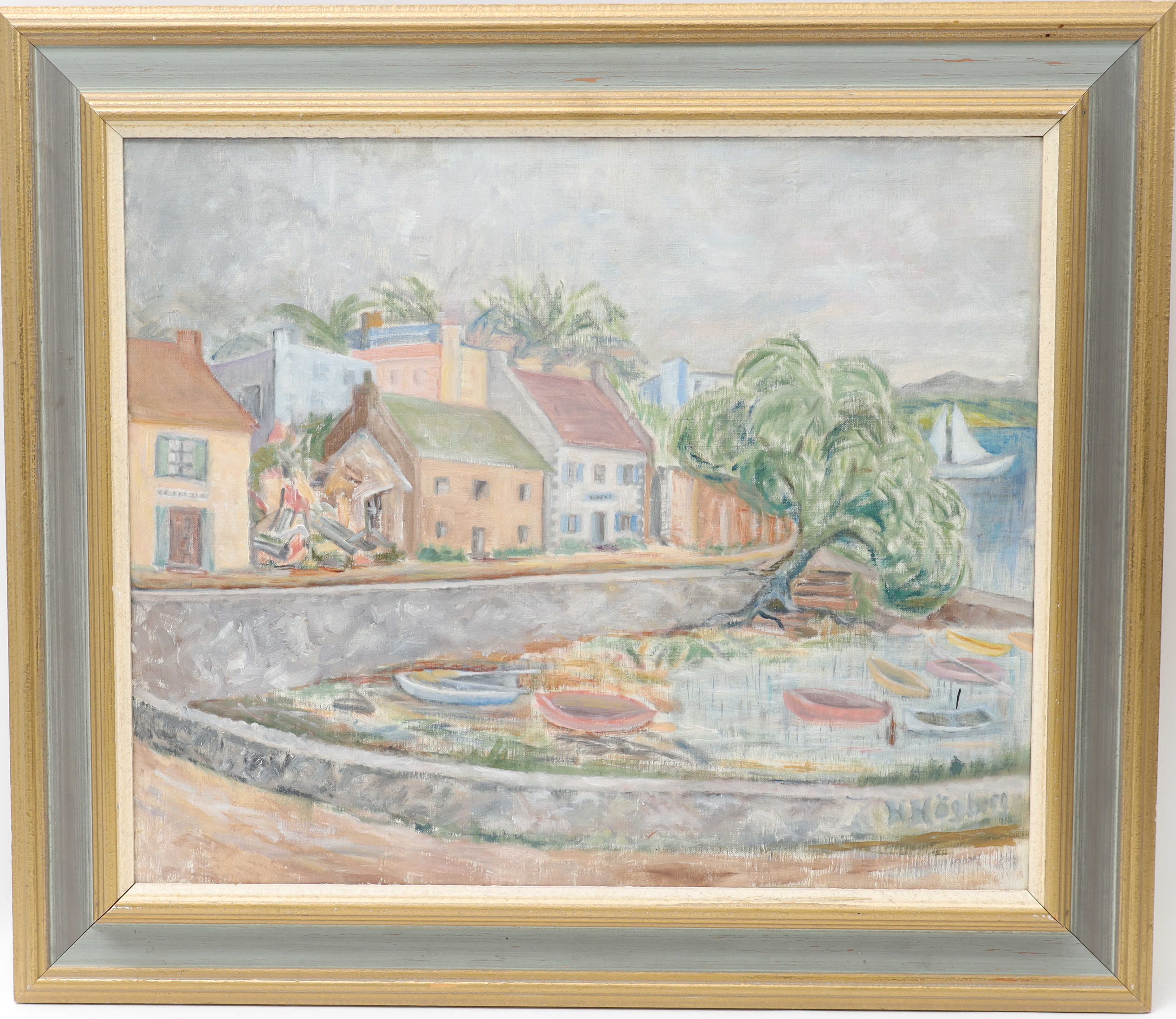 OIDENTIFIERAD KONSTNÄR. Stadsbild, signerad H Högberg, oljemålning på duk.