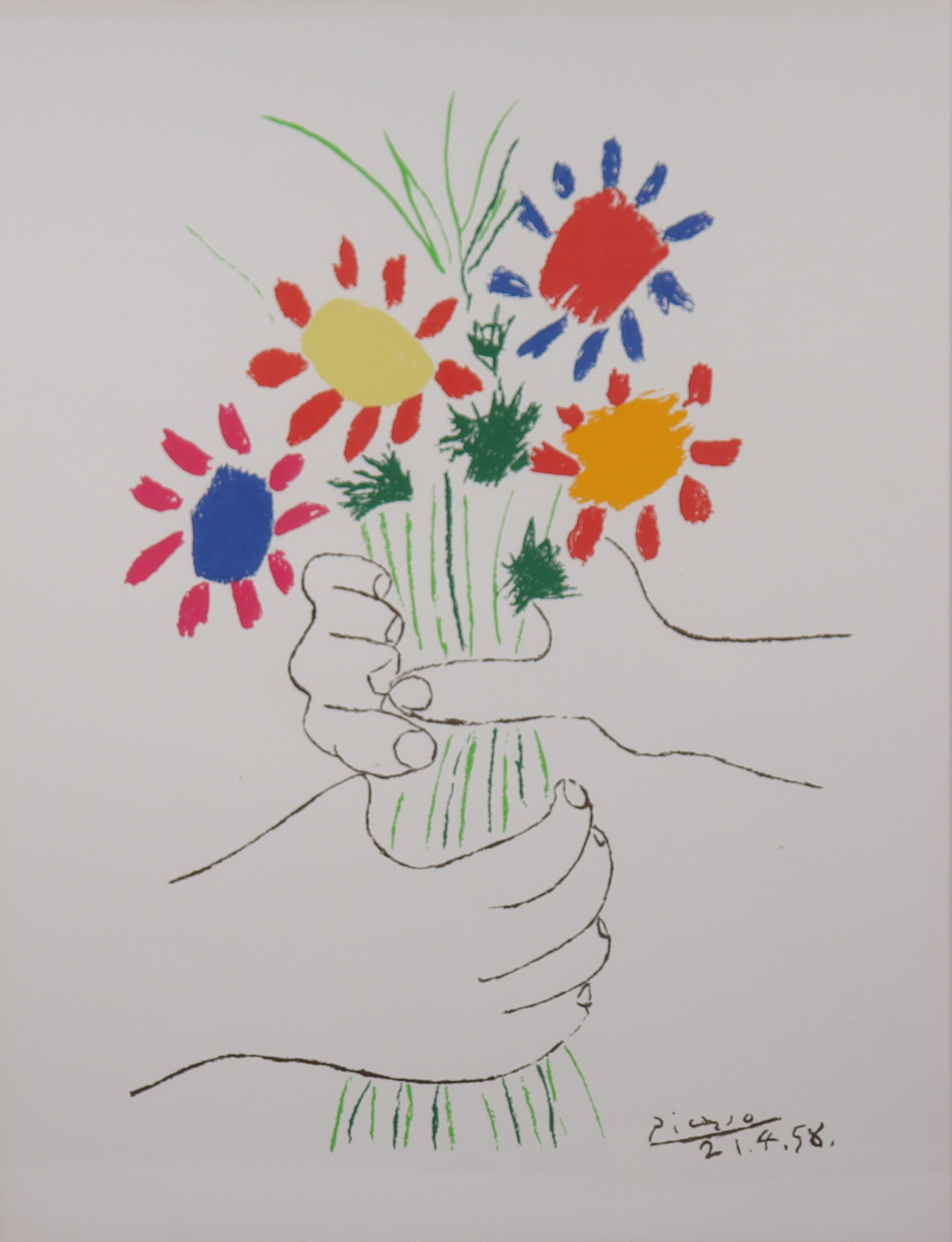 PABLO PICASSO. EFTER. litografiskt tryck, "Hand with Bouquet No. 1691", Aaron Ashley Inc, Yonkers, New York.