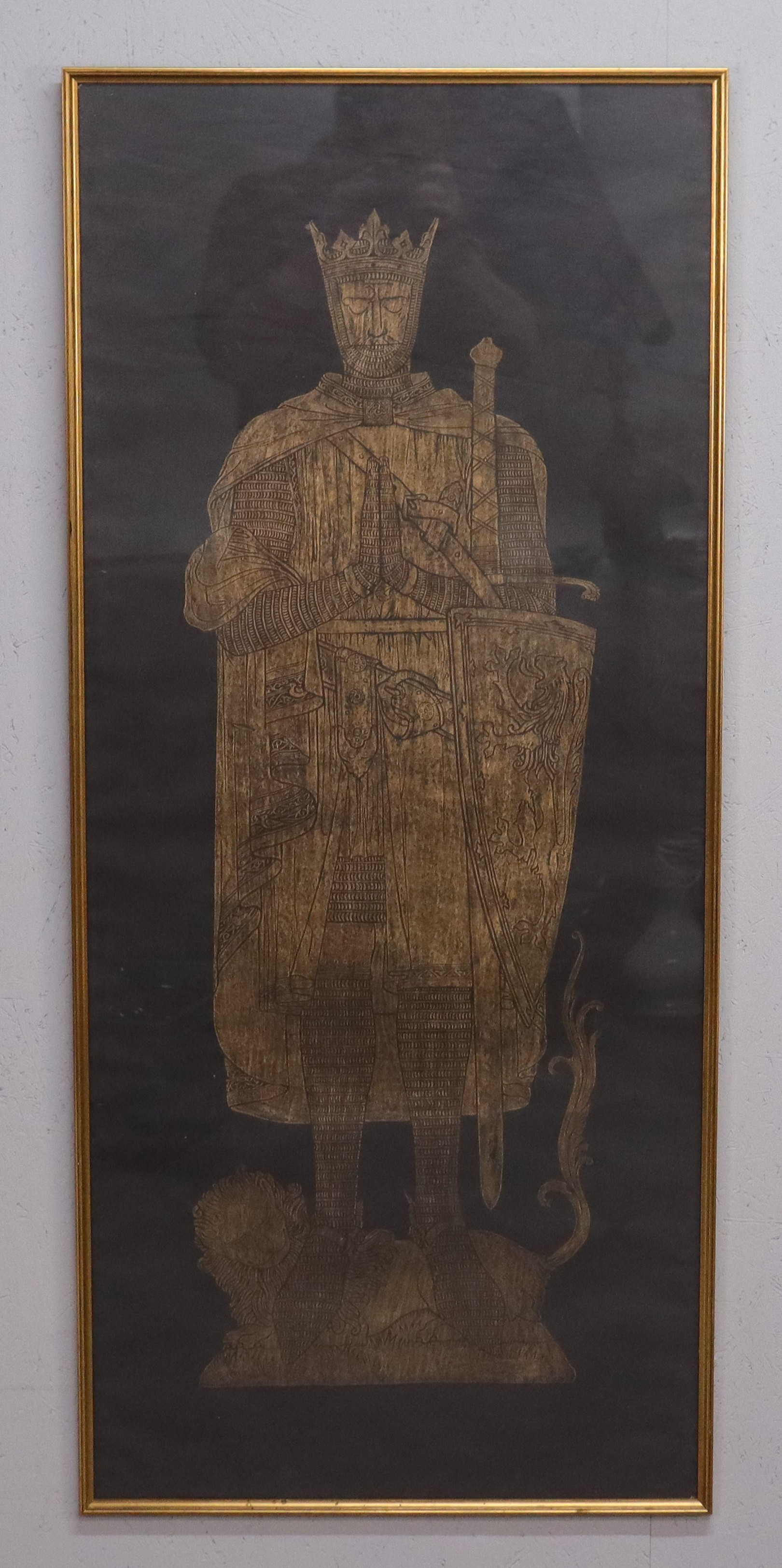 TAVLA, avbildning av den Robert the Bruce, Kung av Skottland, guldfärgad vaxkrita.