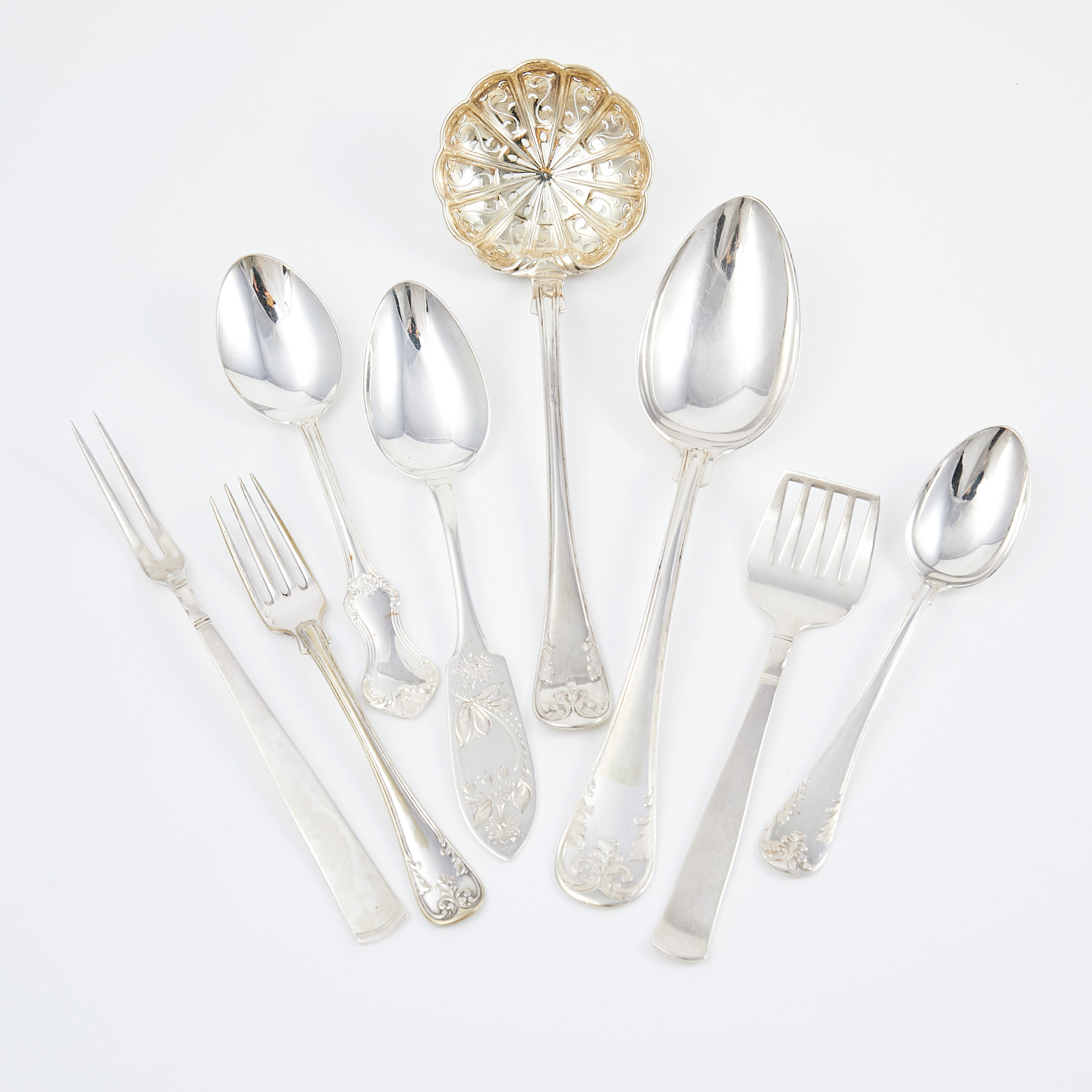 STRÖARE, BESTICK, 8 dlr, silver, blandade modeller och tillverkning, 1900-tal.