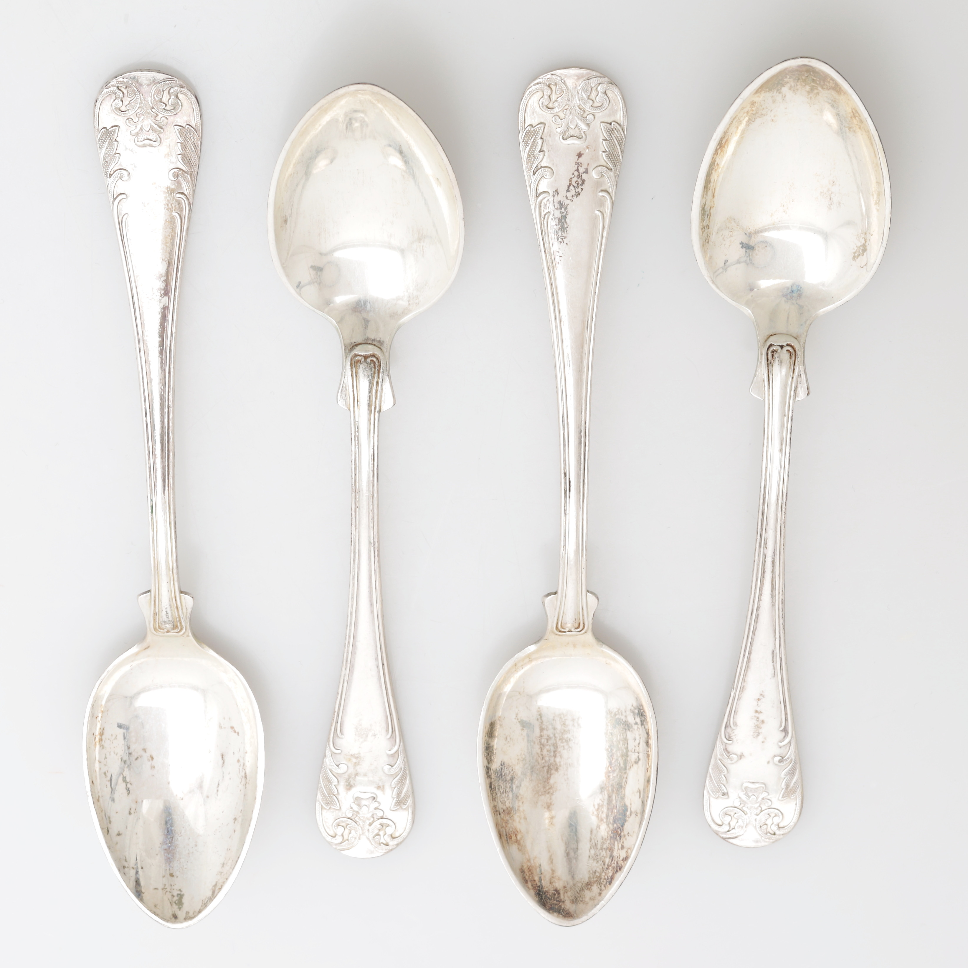 TESKEDAR, 4 st, silver, "Gammal Fransk", Bernhard Hertz, Stockholm 1908, vikt 81 gram.