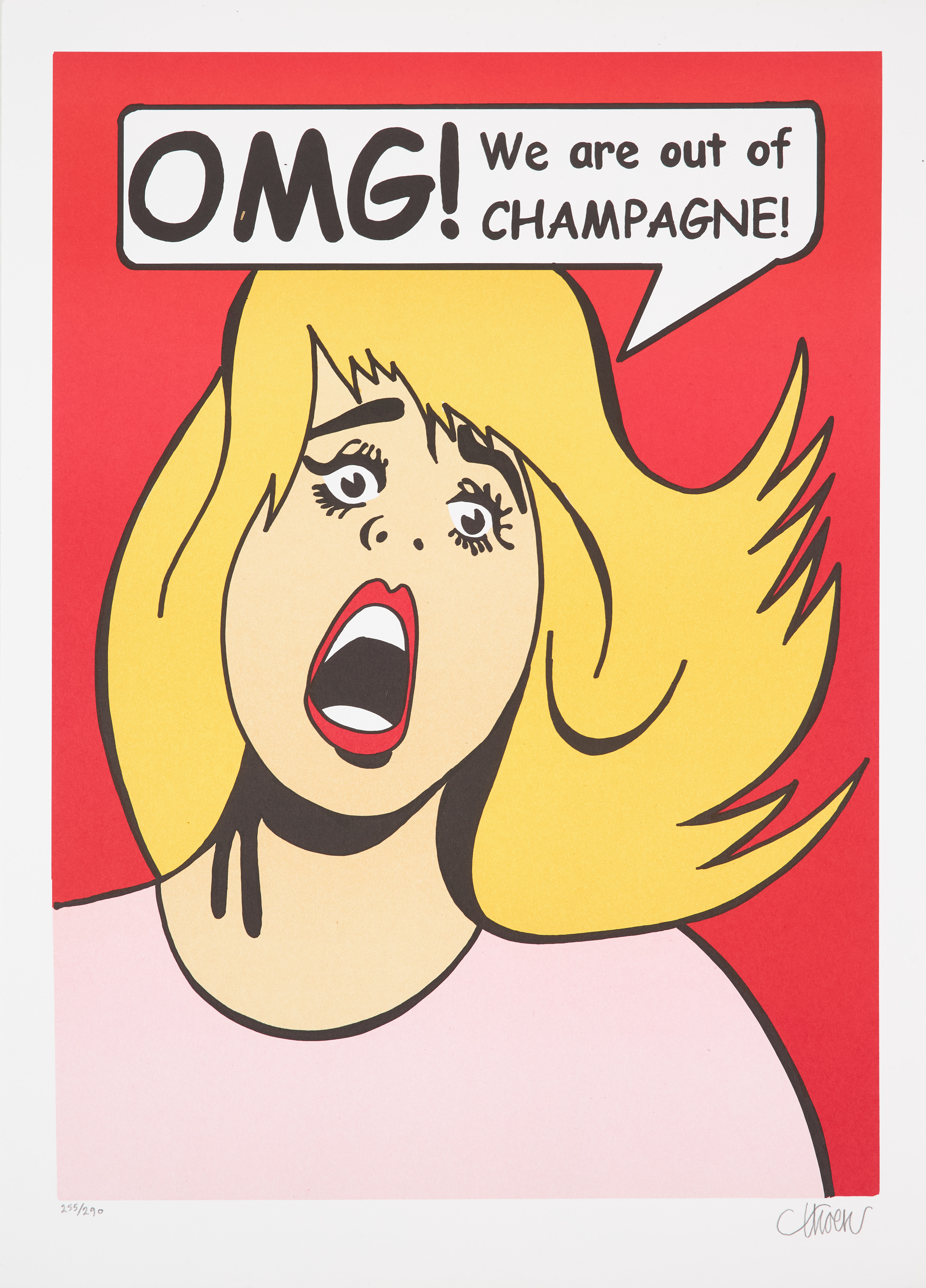 PETTER THOEN (FÖDD 1943). "OMG! We are out of CHAMPAGNE", färglitografi, signerad och numrerad 255/290.