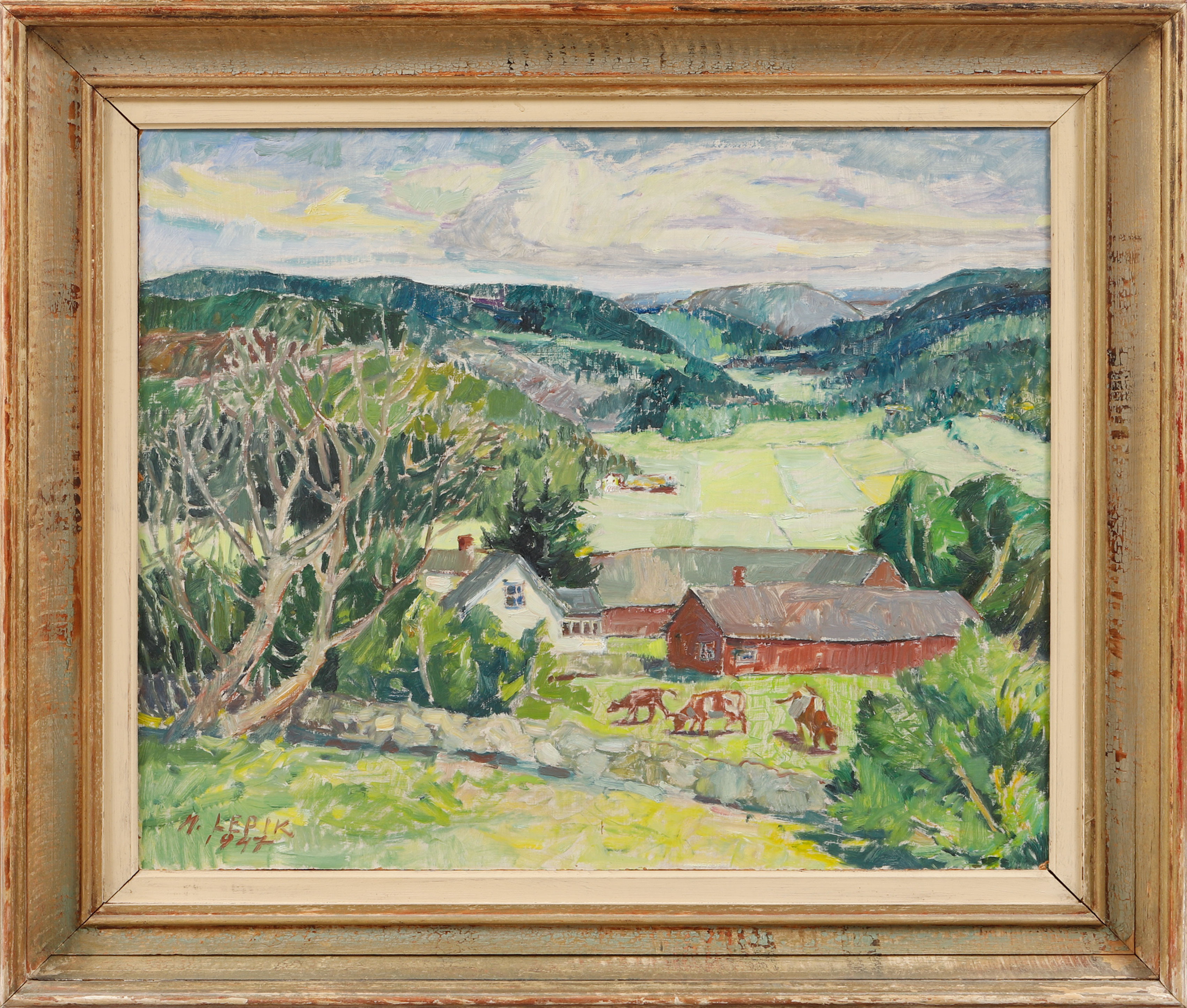 HUGO LEPIK. Landskap, olja på pannå, signerad och daterad 1947.