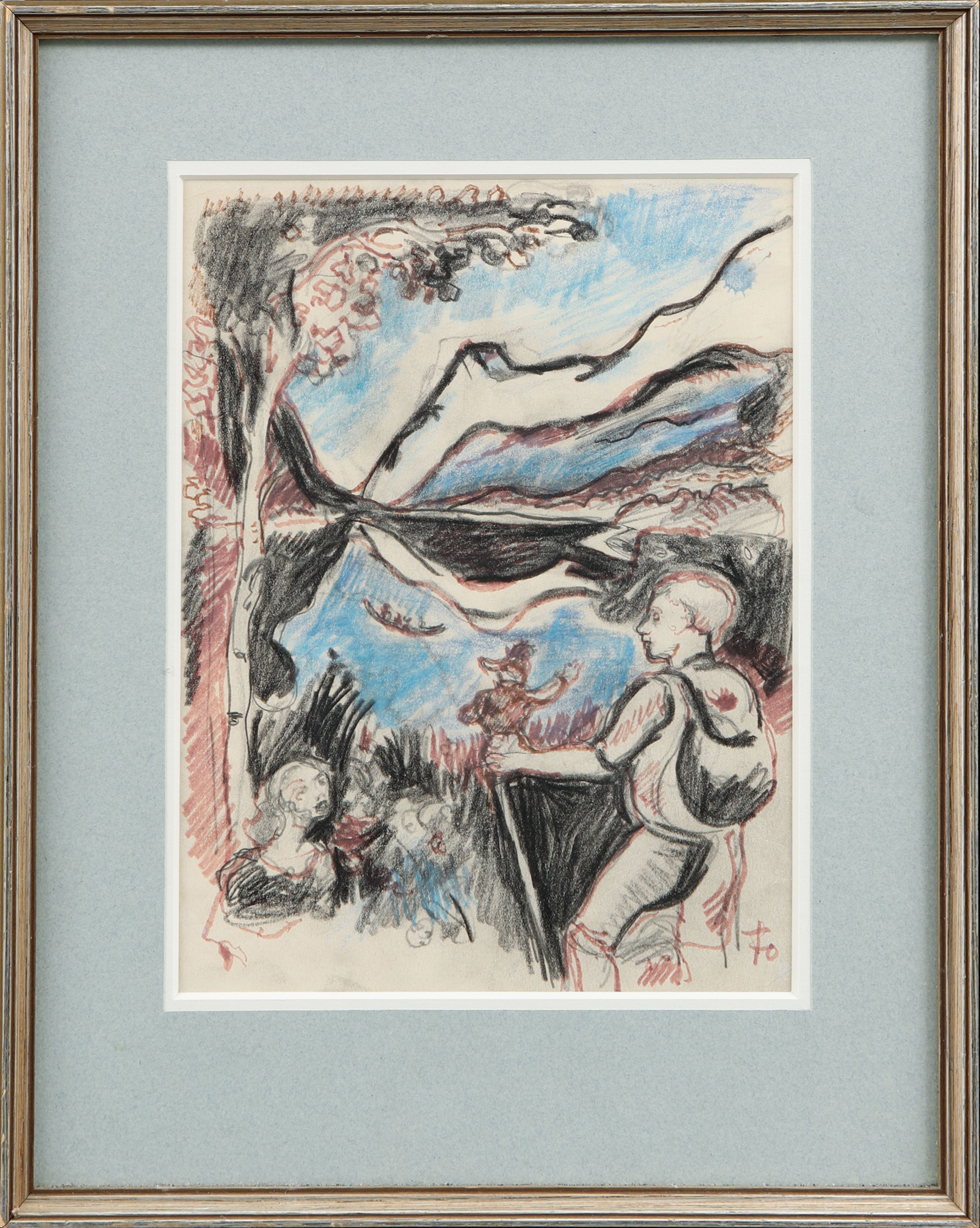 EINAR FORSETH. Vandrare, blandteknik på papper, monogramsignerad.