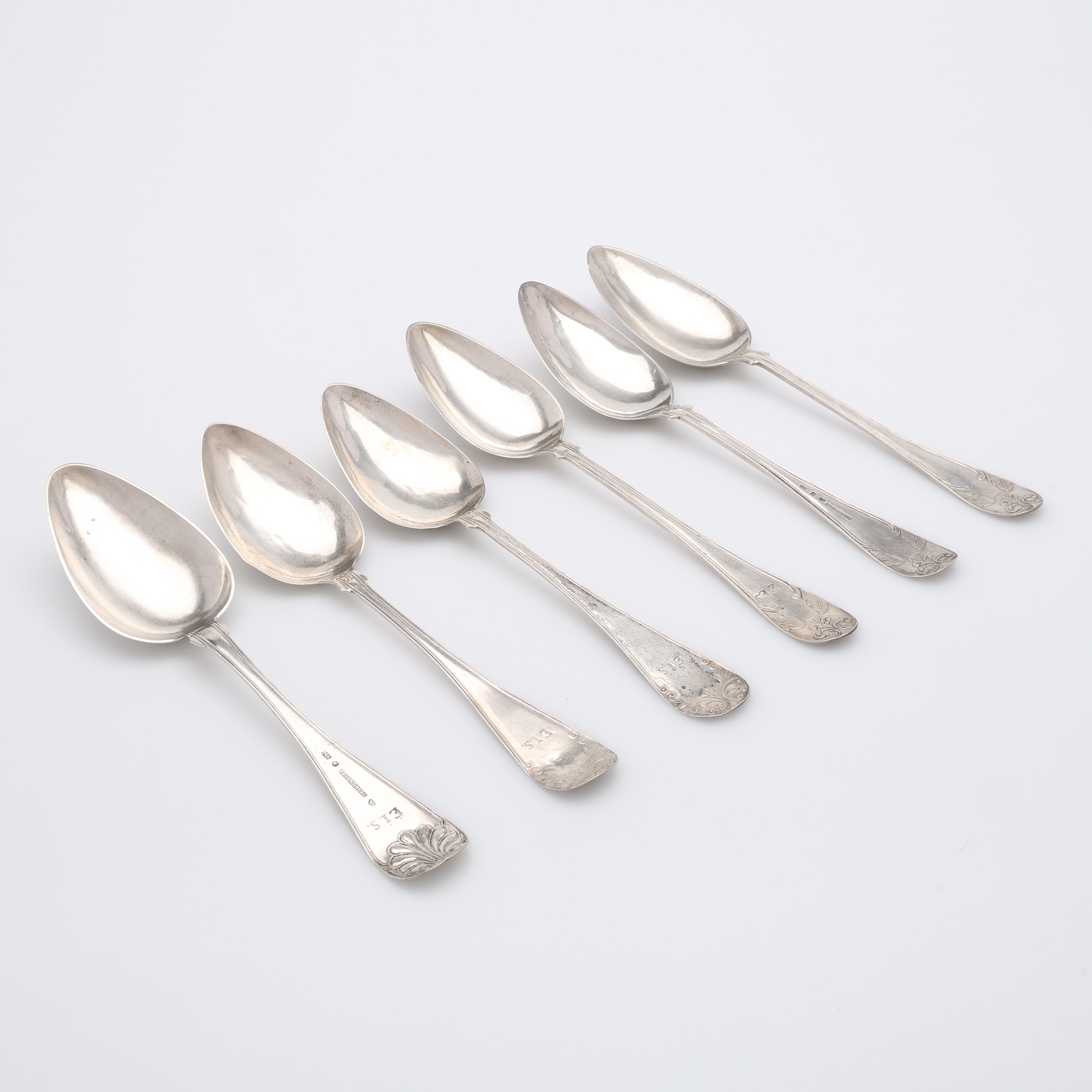 SKEDAR, SILVER, SEX STYCKEN, 1800-TAL, TOTAL VIKT CA 185 GRAM.